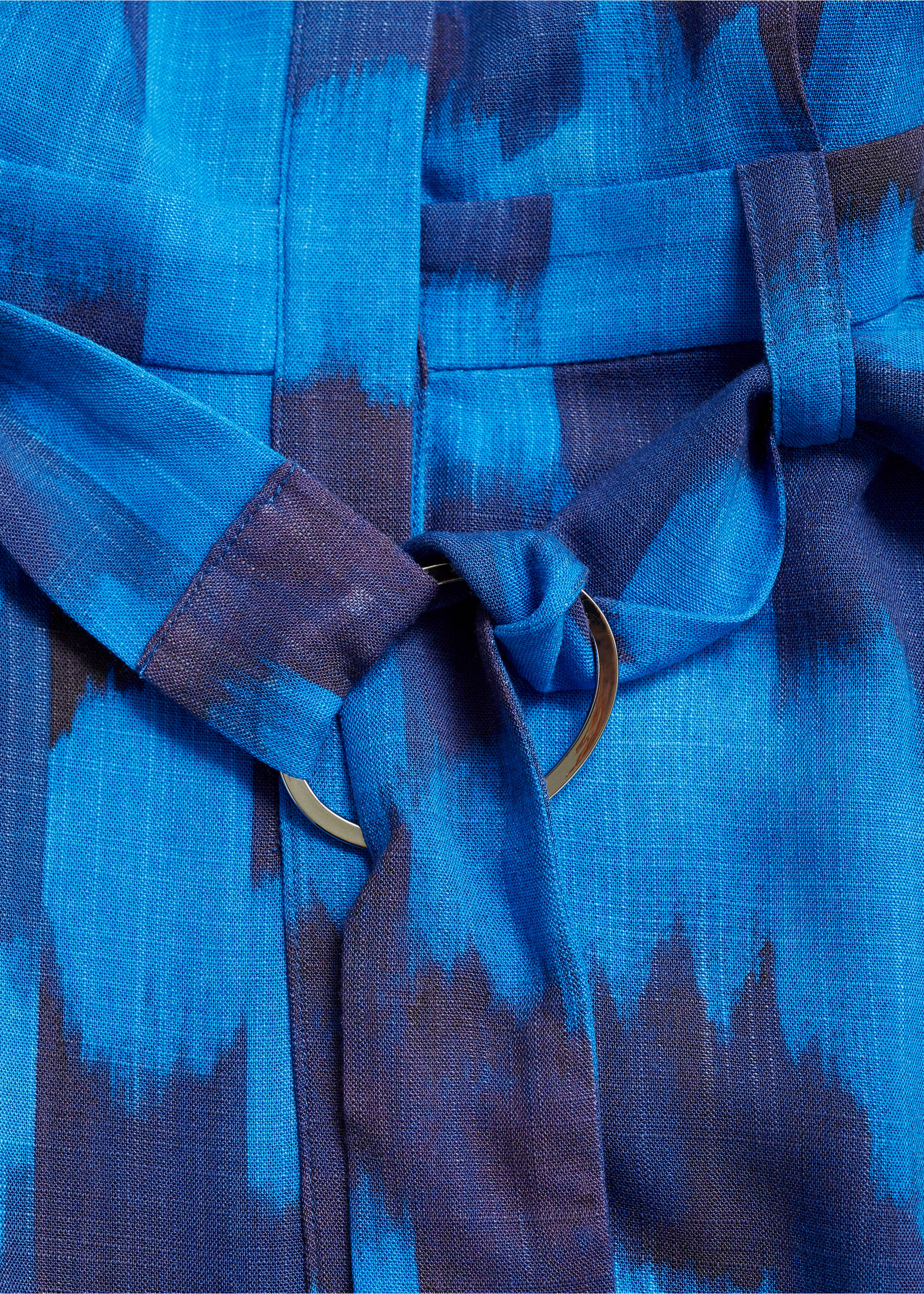 Belt printed dress - Details of the article 0, Blue. Ref: 77024072-00.