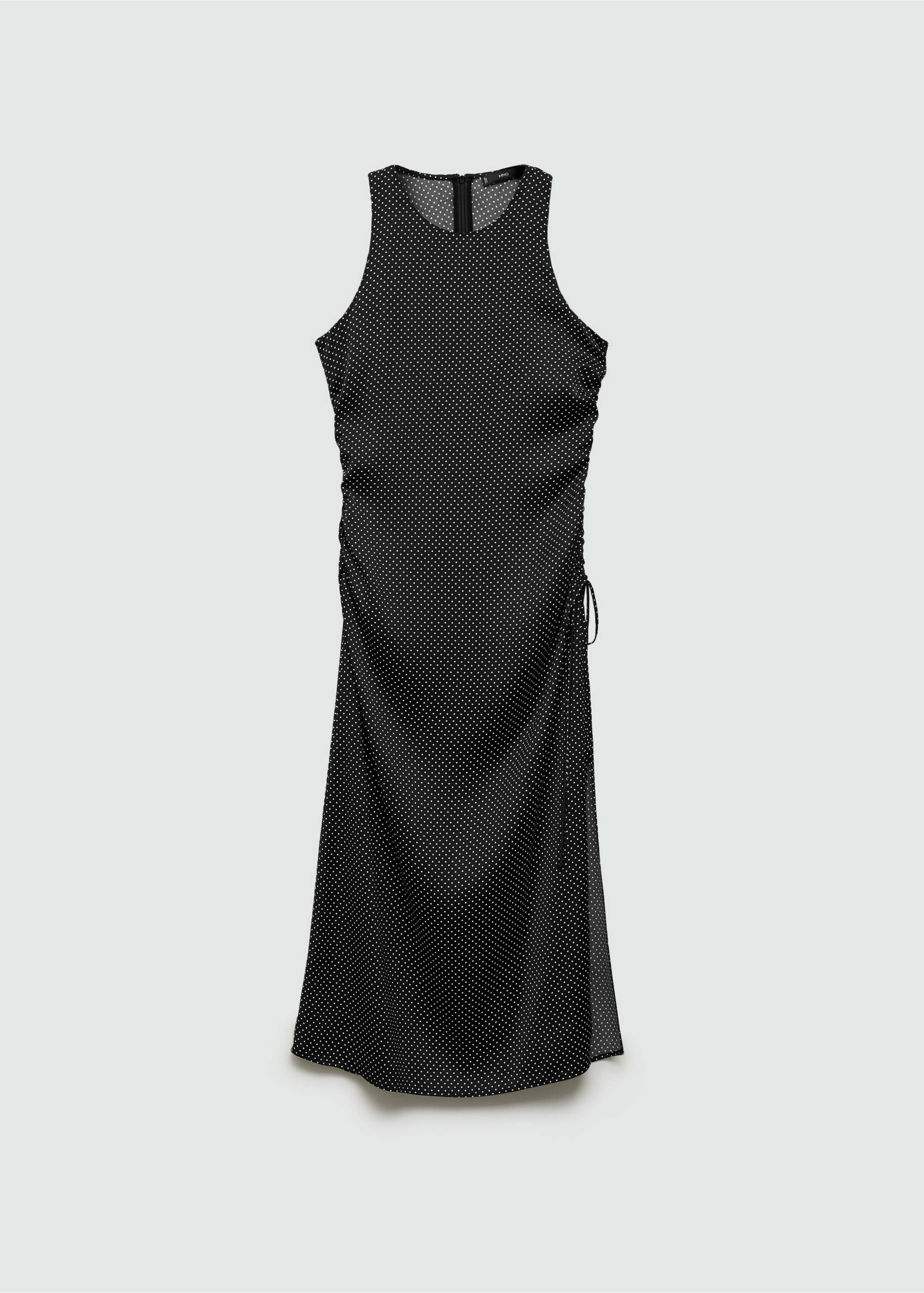 Polka-dot dress with side pleats - Article without model, Black. Ref: 77024074-00.