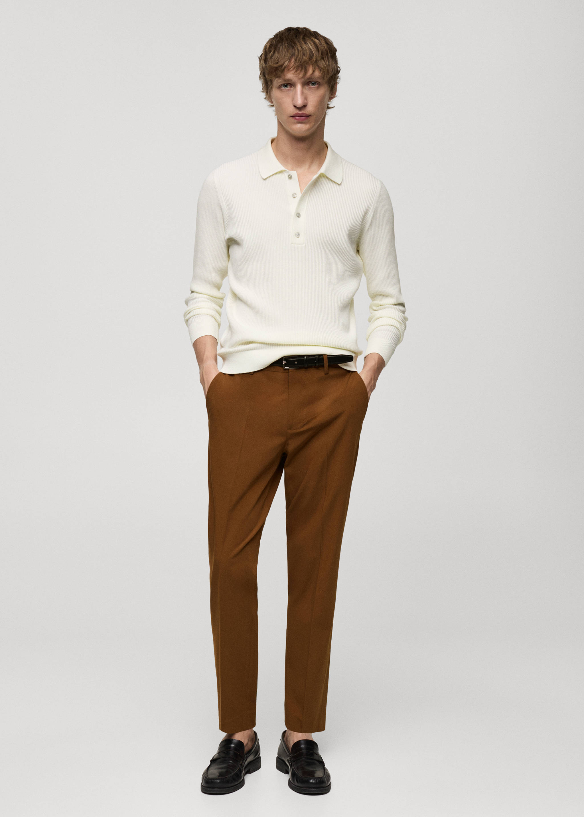 Gerippter Pullover aus Baumwollgemisch mit Polo-Kragen - Allgemeine Ansicht