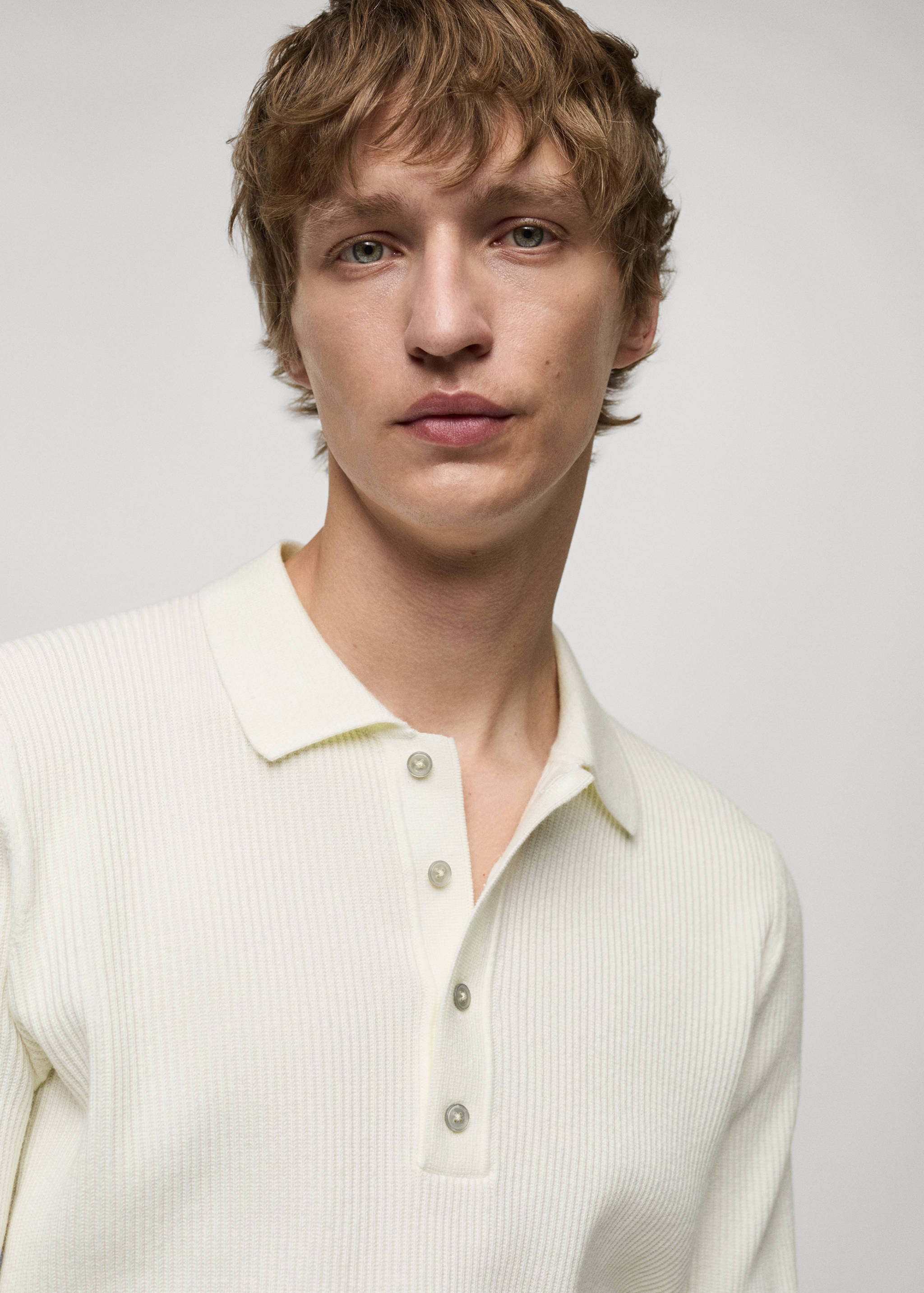 Gerippter Pullover aus Baumwollgemisch mit Polo-Kragen - Detail des Artikels 1