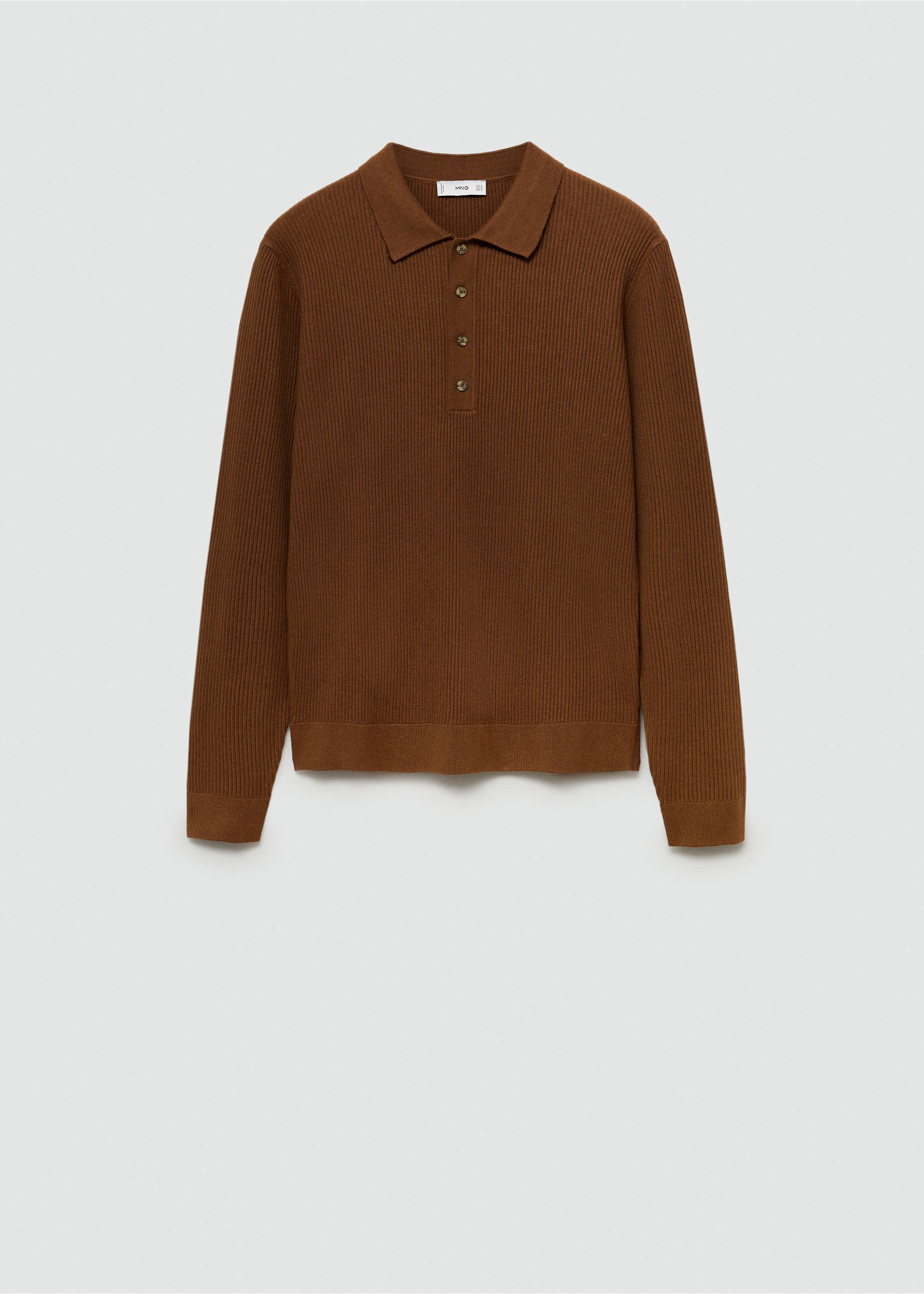 Cotton-blend ribbed polo sweater - Article without model, Coffee. Ref: 77024445-00.