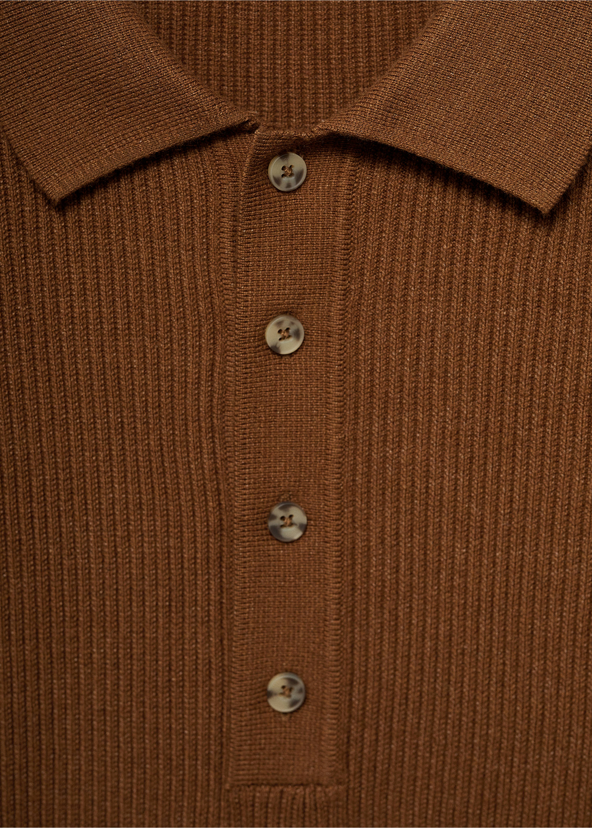 Cotton-blend ribbed polo sweater - Details of the article 8, Coffee. Ref: 77024445-00.