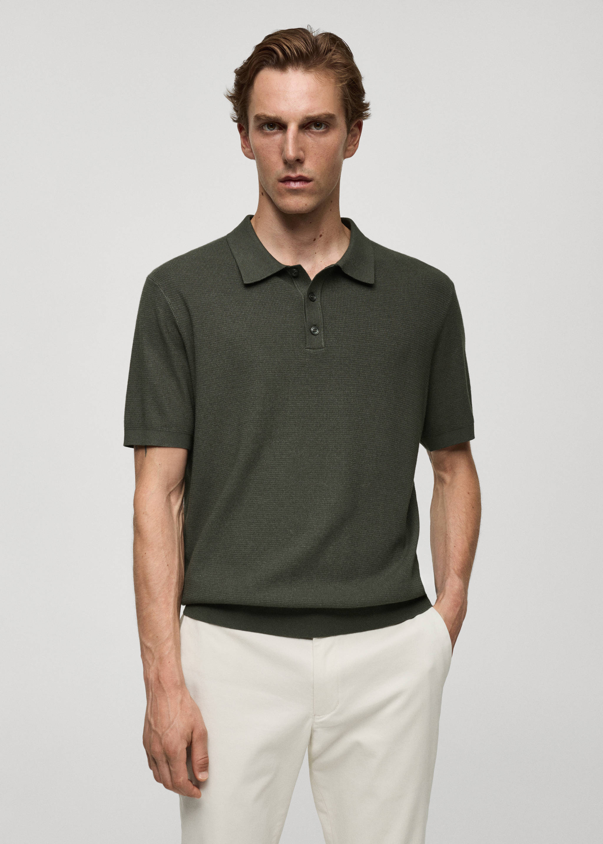 Structured fine-knit polo shirt - Medium plane