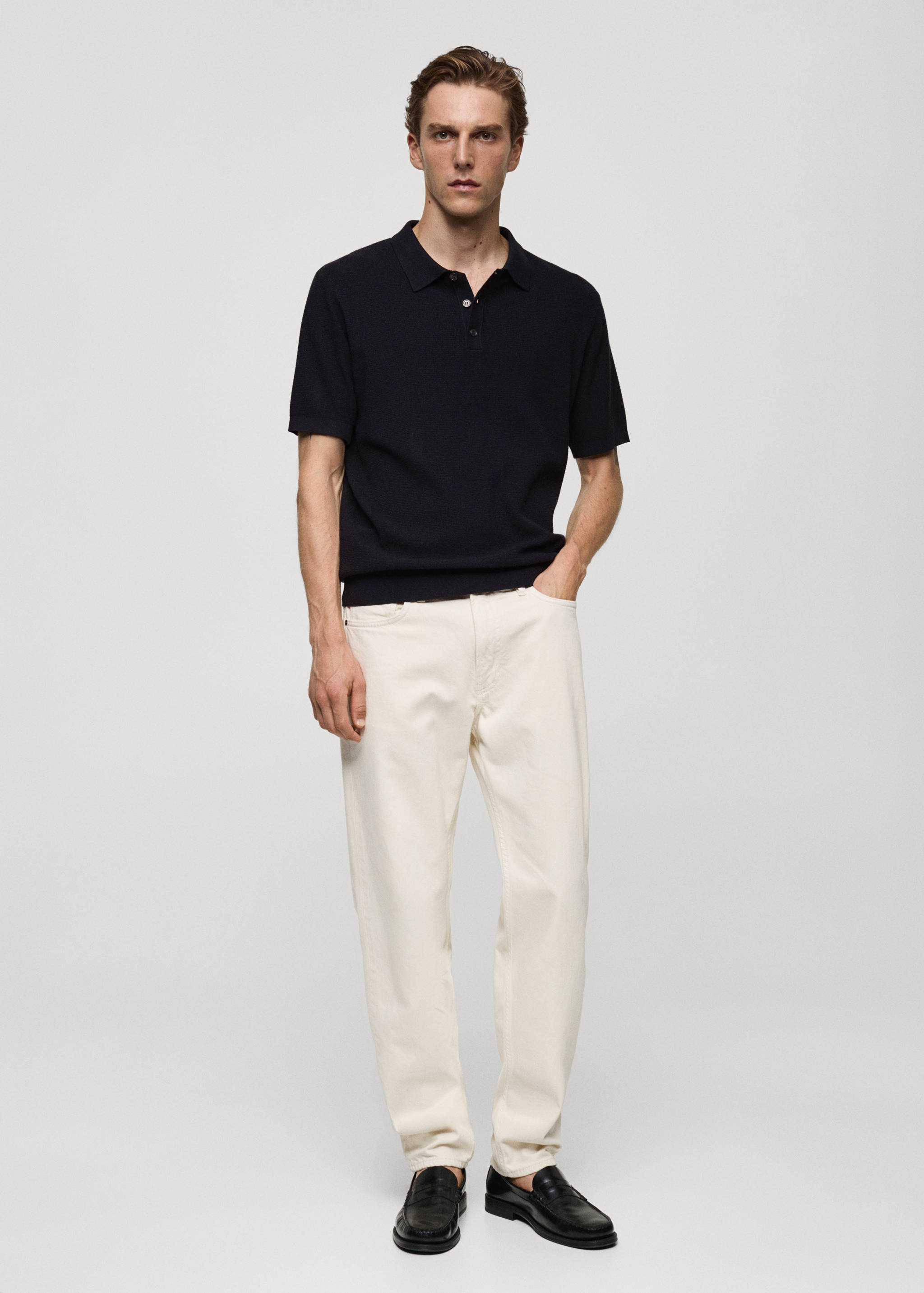 Structured fine-knit polo shirt - General plane
