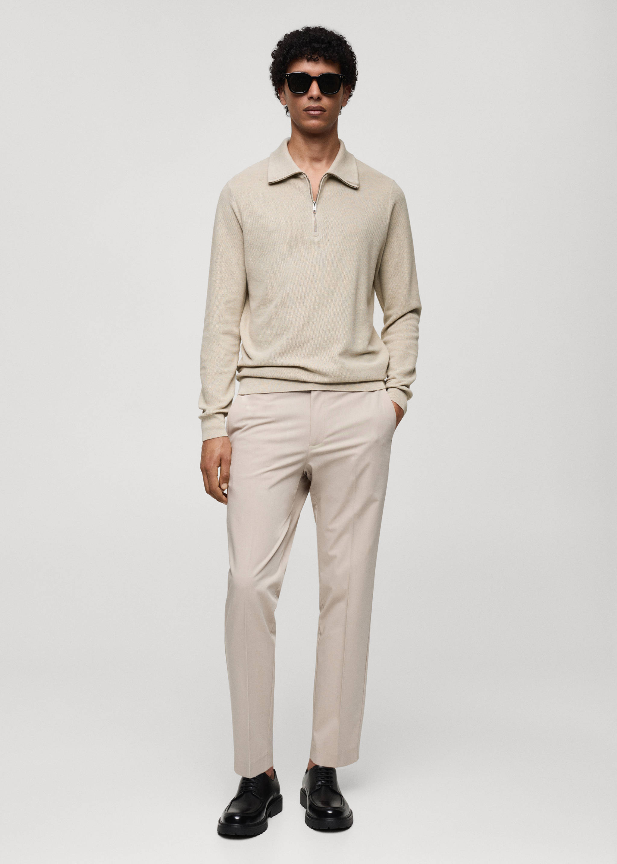 Sweater with polo-neck structure and zip - General plane