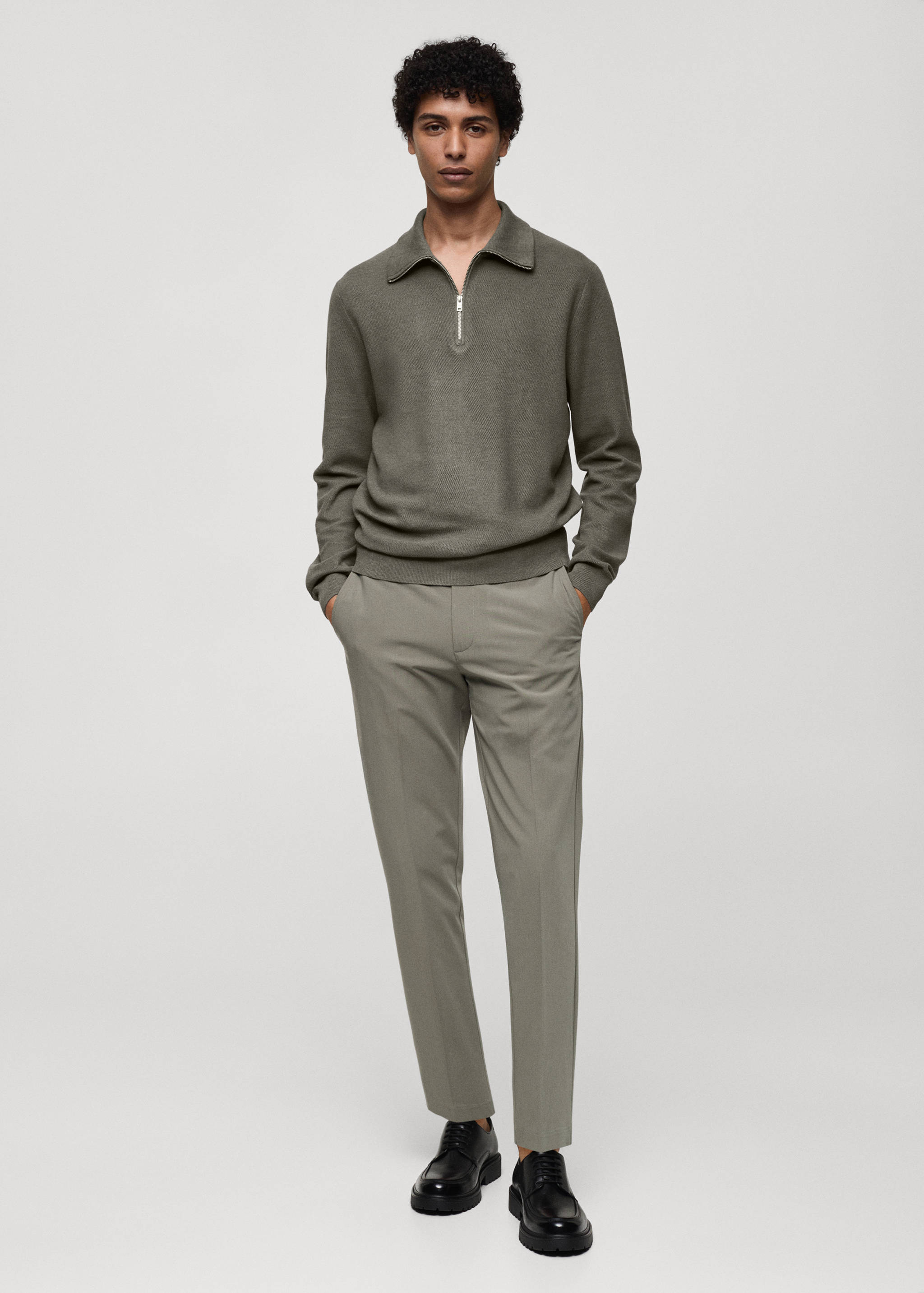 Sweater with polo-neck structure and zip - General plane