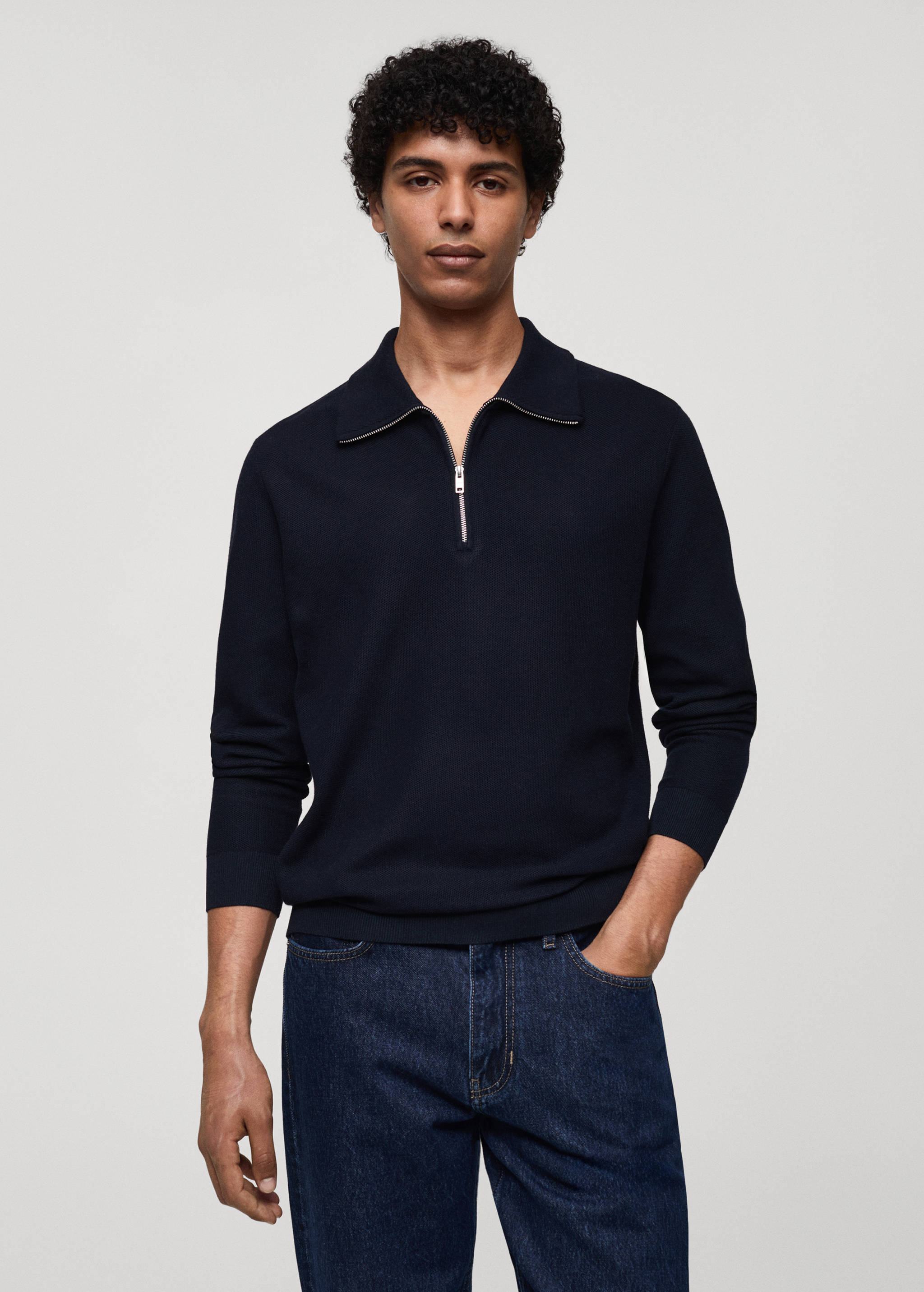 Sweater with polo-neck structure and zip - Medium plane