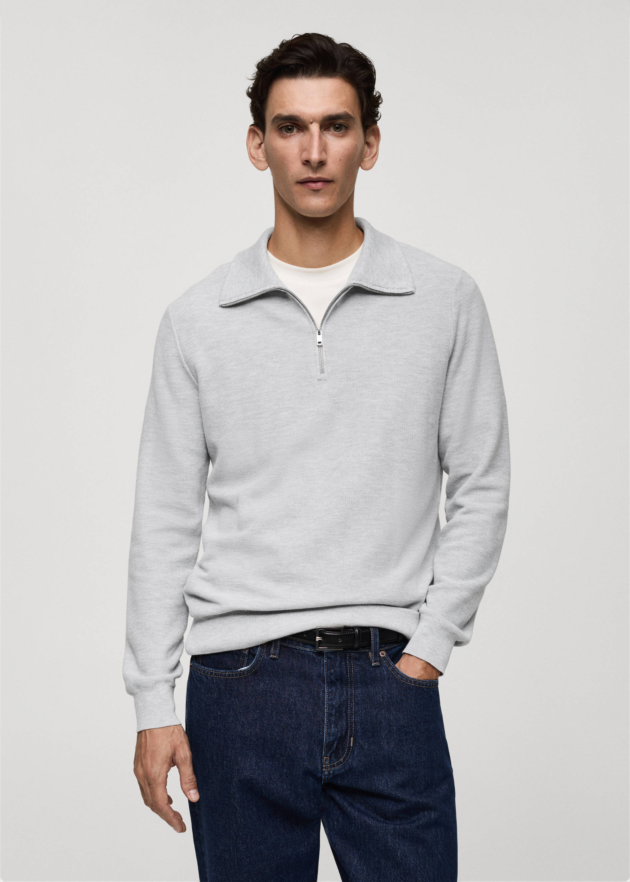 Sweater with polo-neck structure and zip - Medium plane
