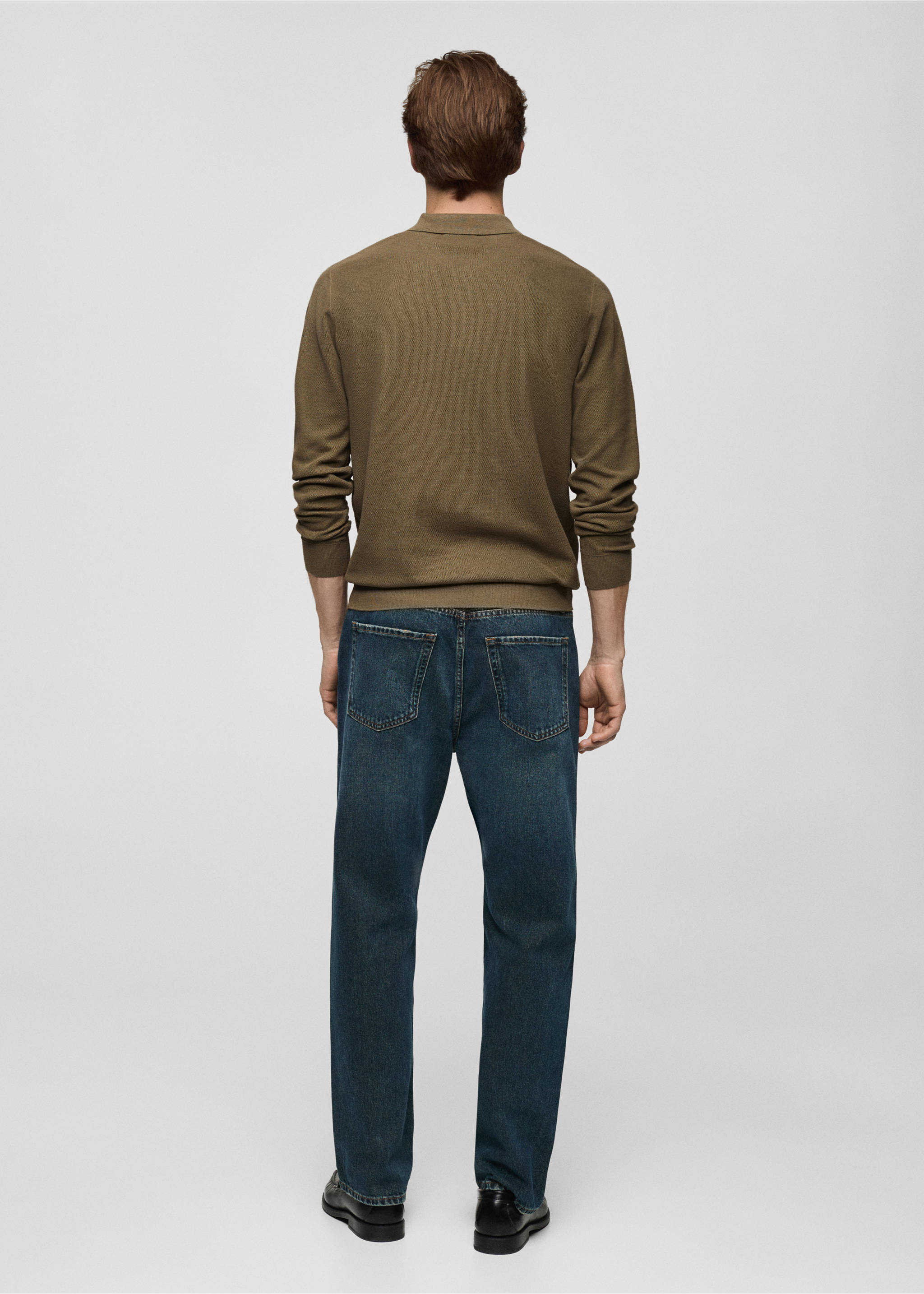 Knitted structured polo sweater - Reverse of the article, Medium Green. Ref: 77024449-00.