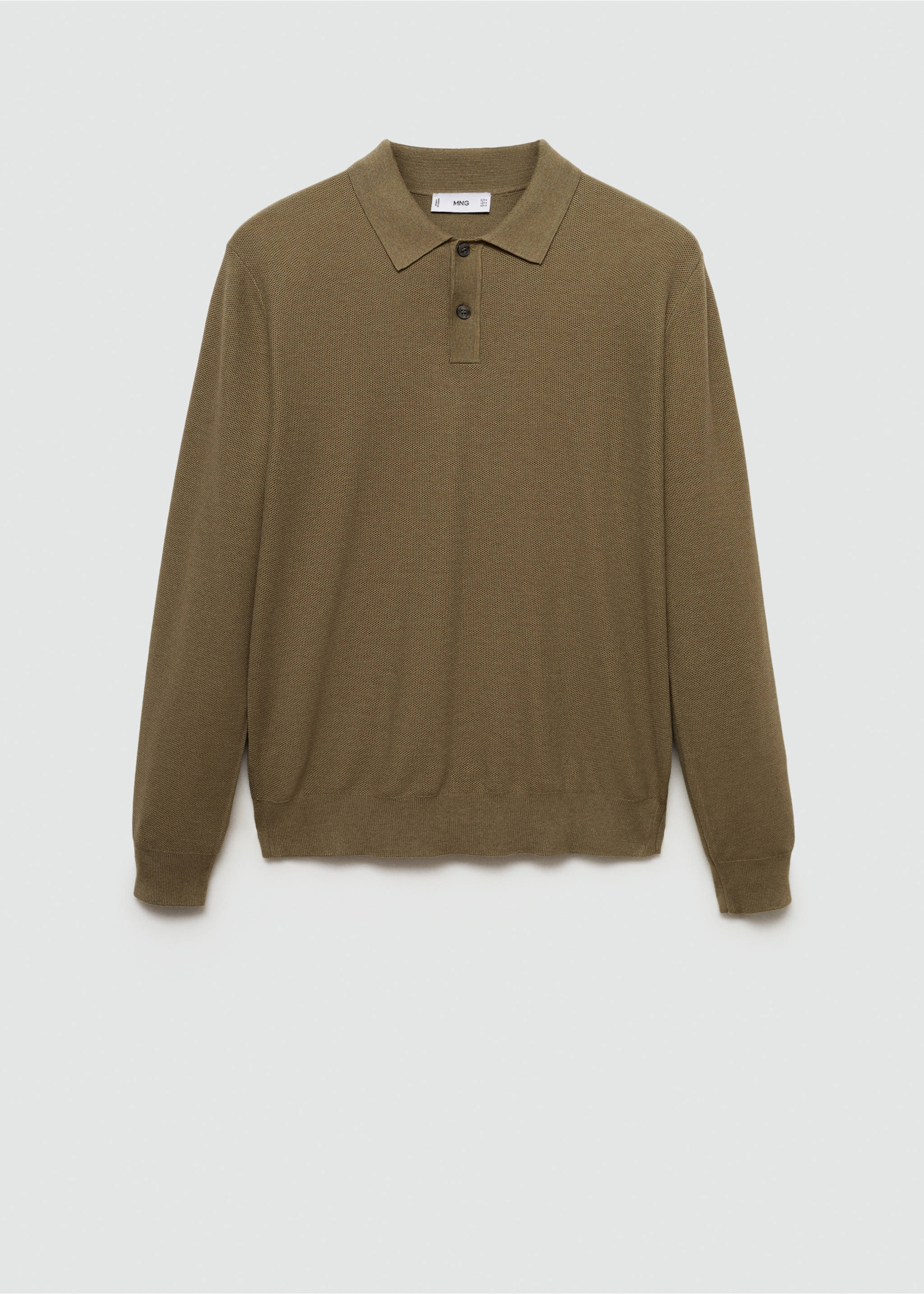 Knitted structured polo sweater - Article without model, Medium Green. Ref: 77024449-00.
