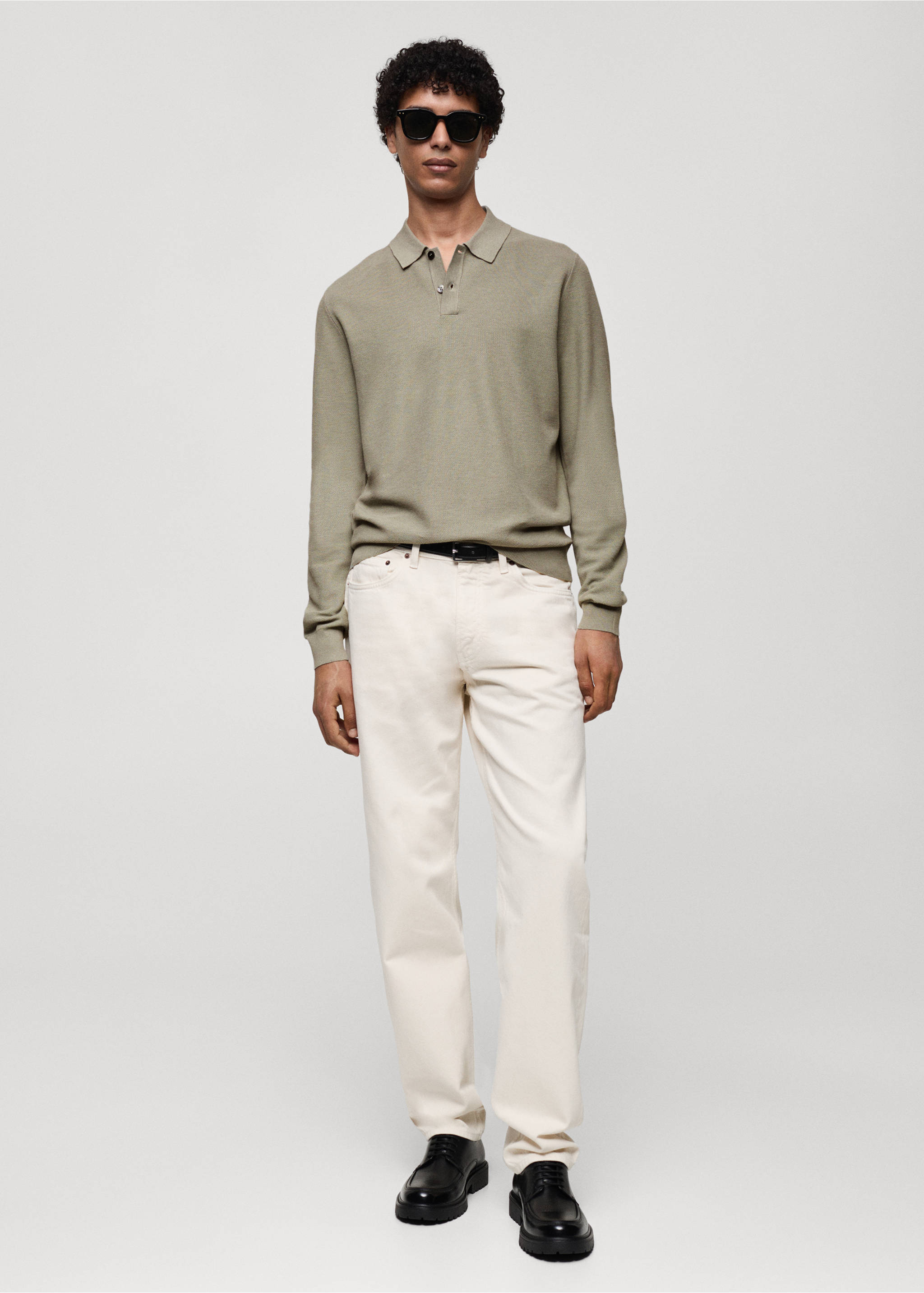 Knitted structured polo sweater - General plane, Pastel Green. Ref: 77024449-00.