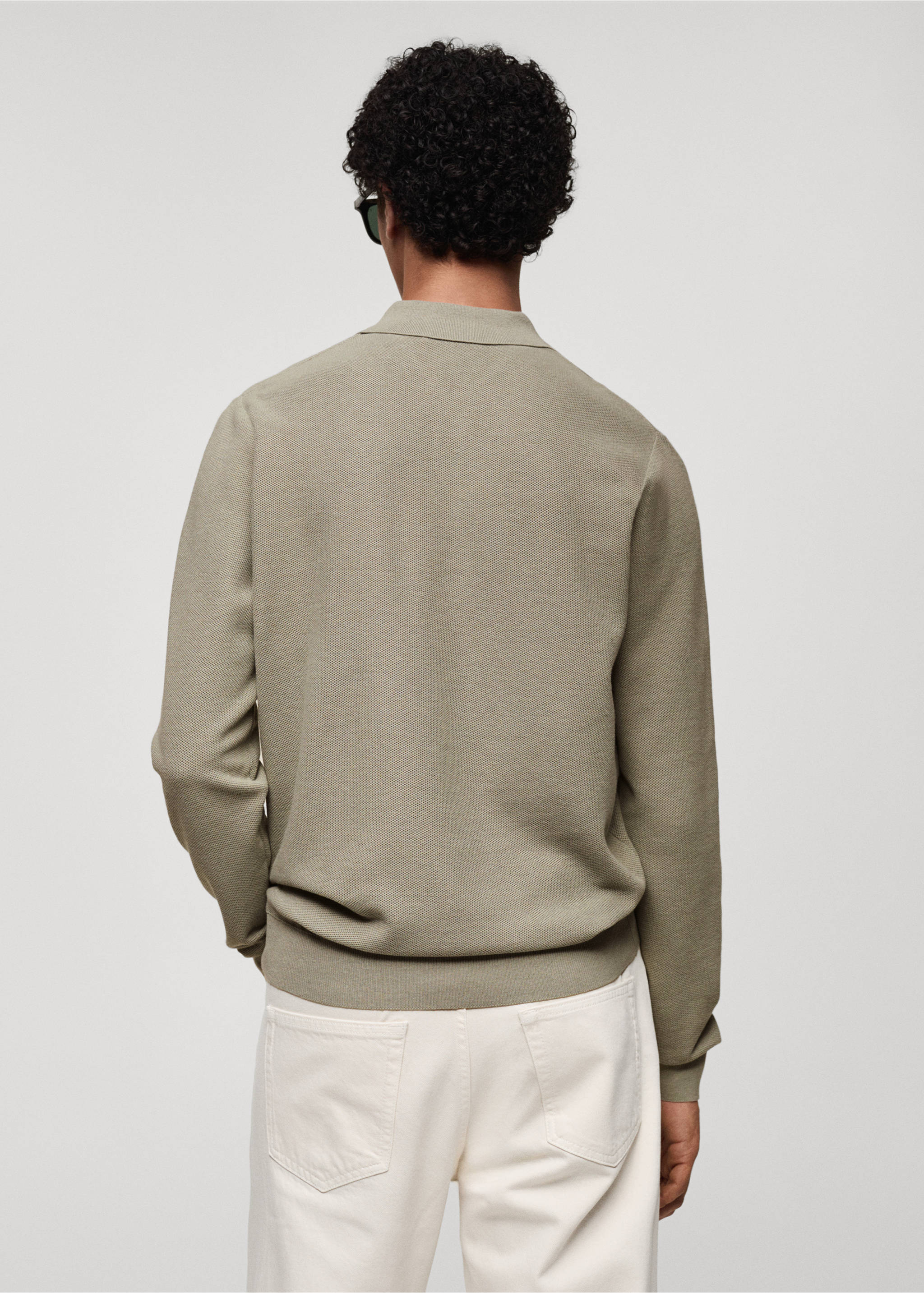 Knitted structured polo sweater - Reverse of the article, Pastel Green. Ref: 77024449-00.