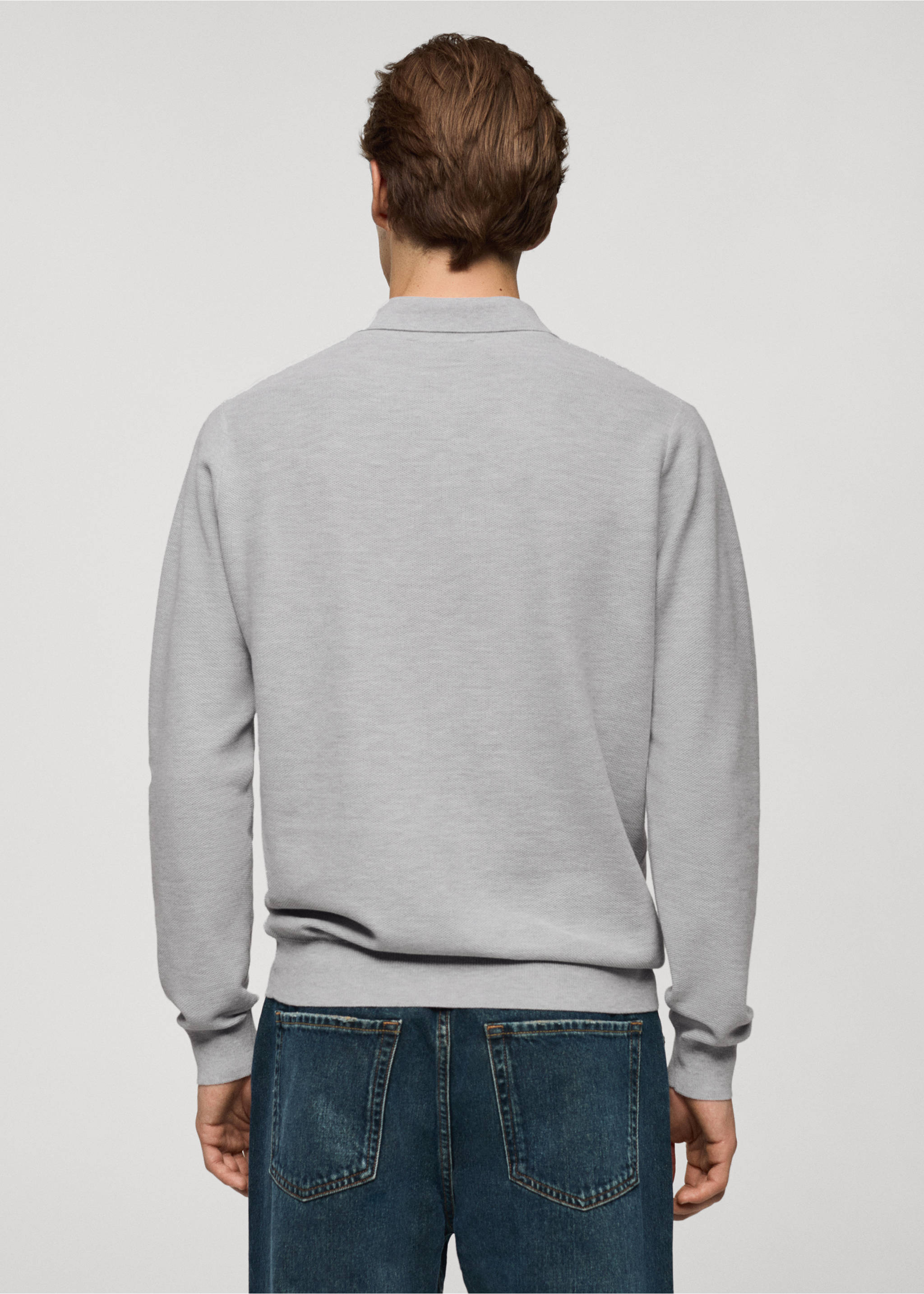 Knitted structured polo sweater - Reverse of the article, Medium Heather Grey. Ref: 77024449-00.