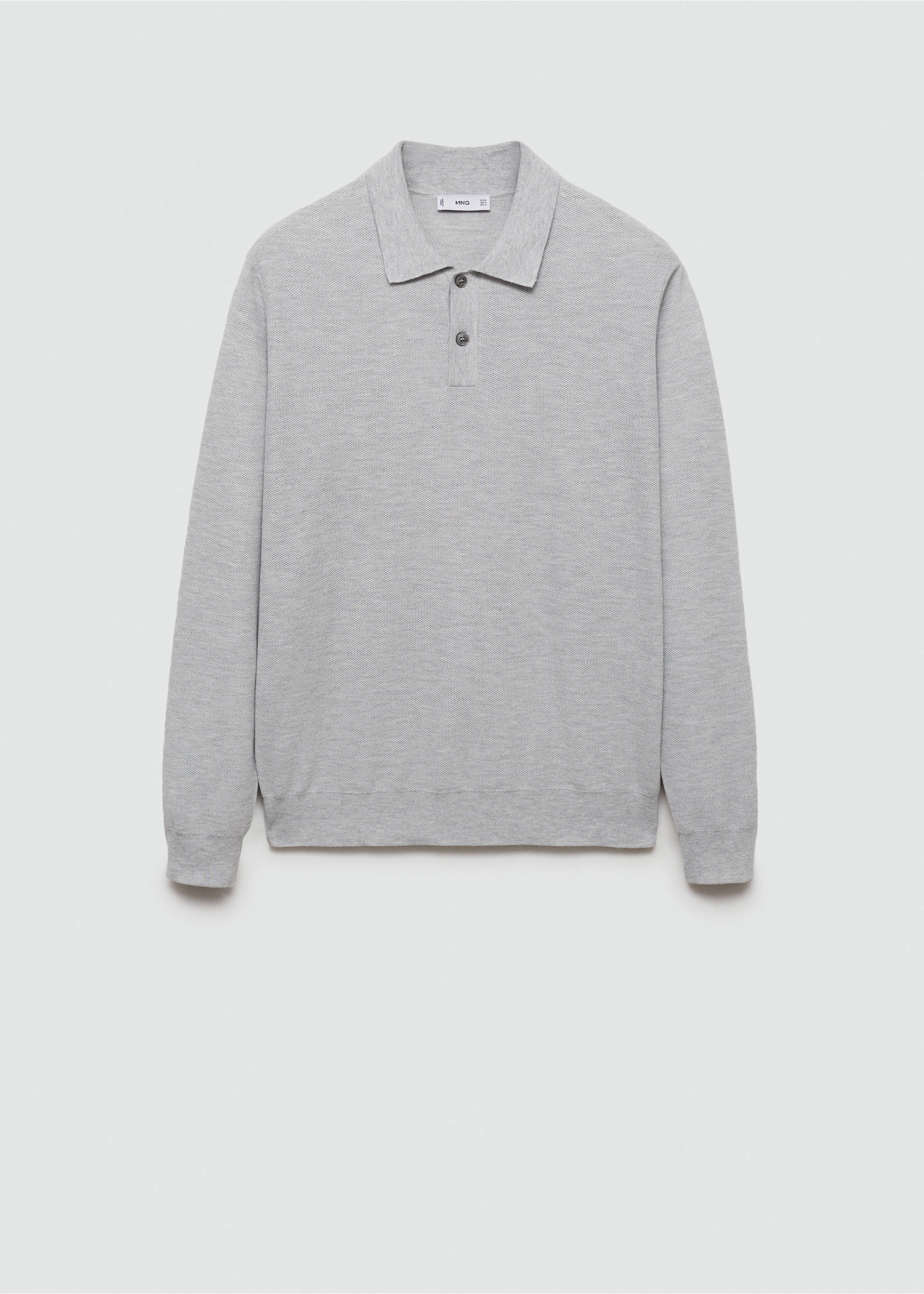 Knitted structured polo sweater - Article without model, Medium Heather Grey. Ref: 77024449-00.