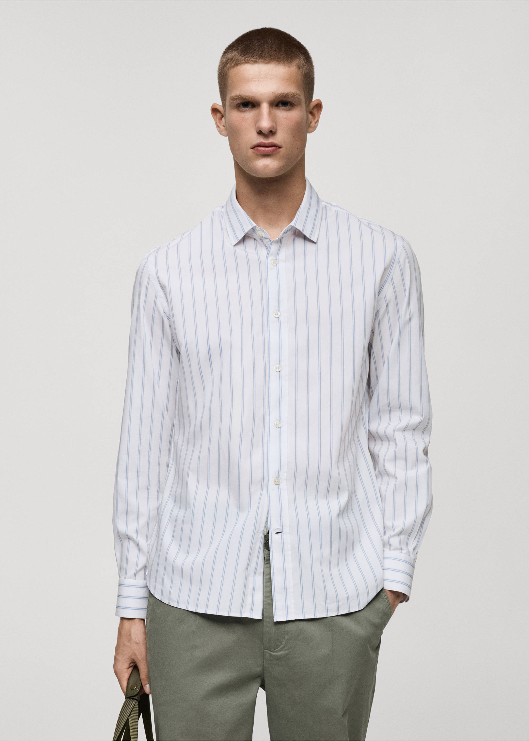Regular-fit striped cotton shirt - Medium plane, Sky Blue. Ref: 77024451-00.