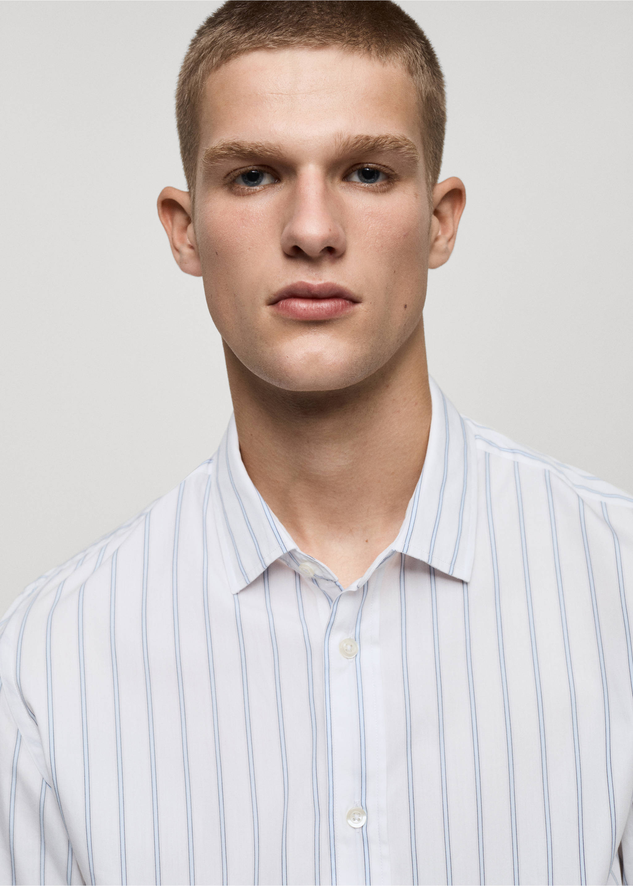 Regular-fit striped cotton shirt - Details of the article 1, Sky Blue. Ref: 77024451-00.