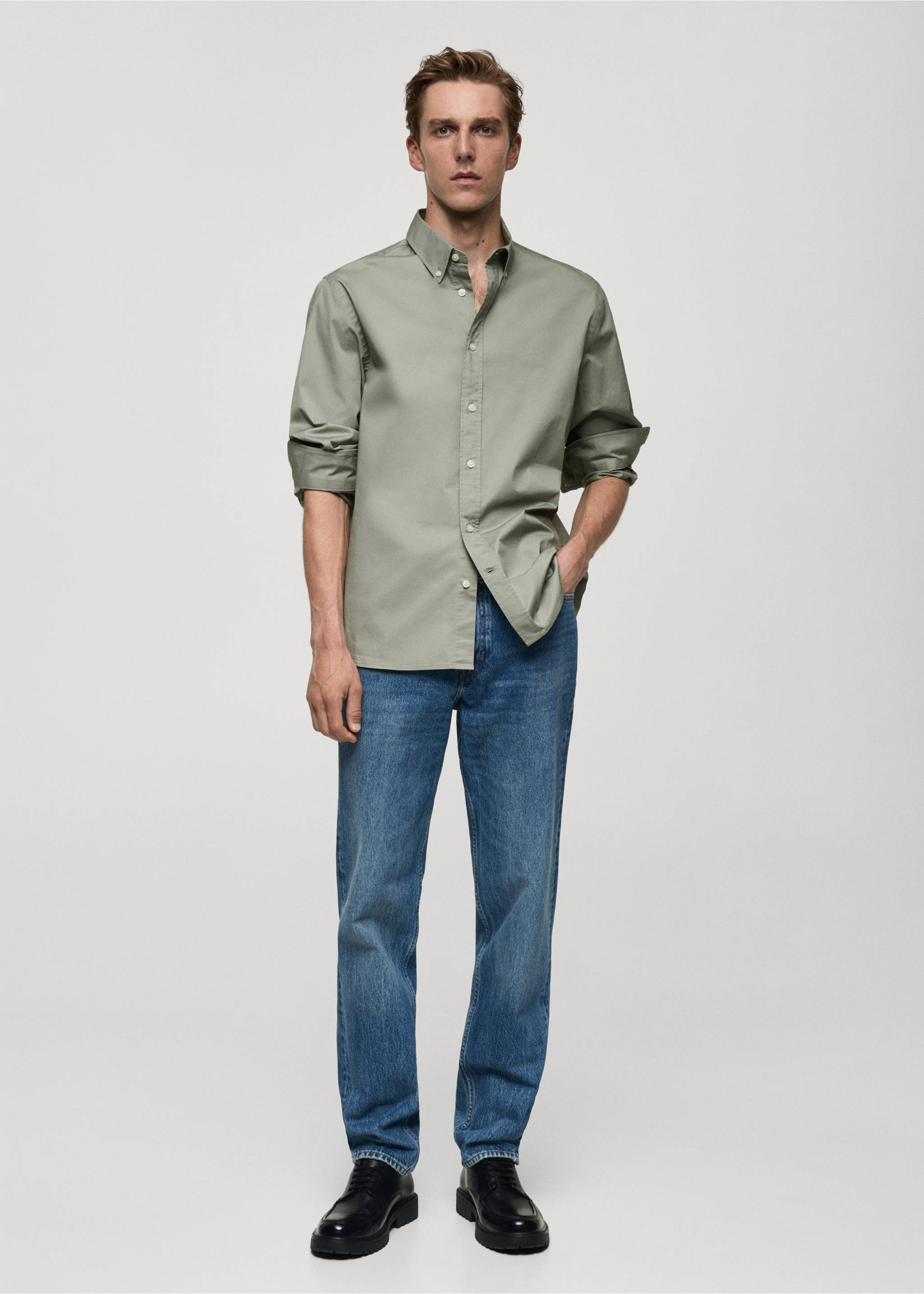 Chemise regular fit coton - Plan général, Kaki. Ref: 77024452-00.
