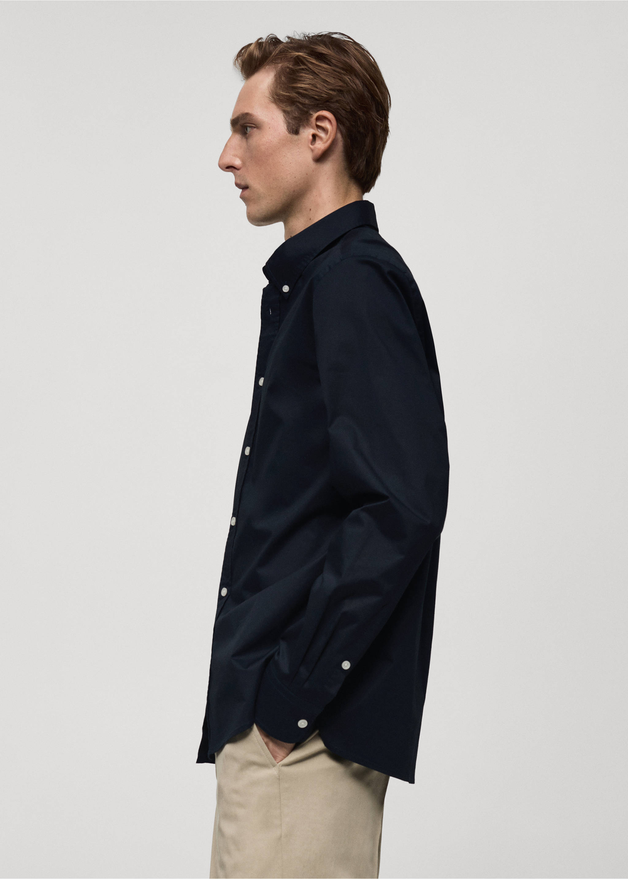 Regular fit cotton shirt - Details of the article 2, Dark Navy. Ref: 77024452-00.