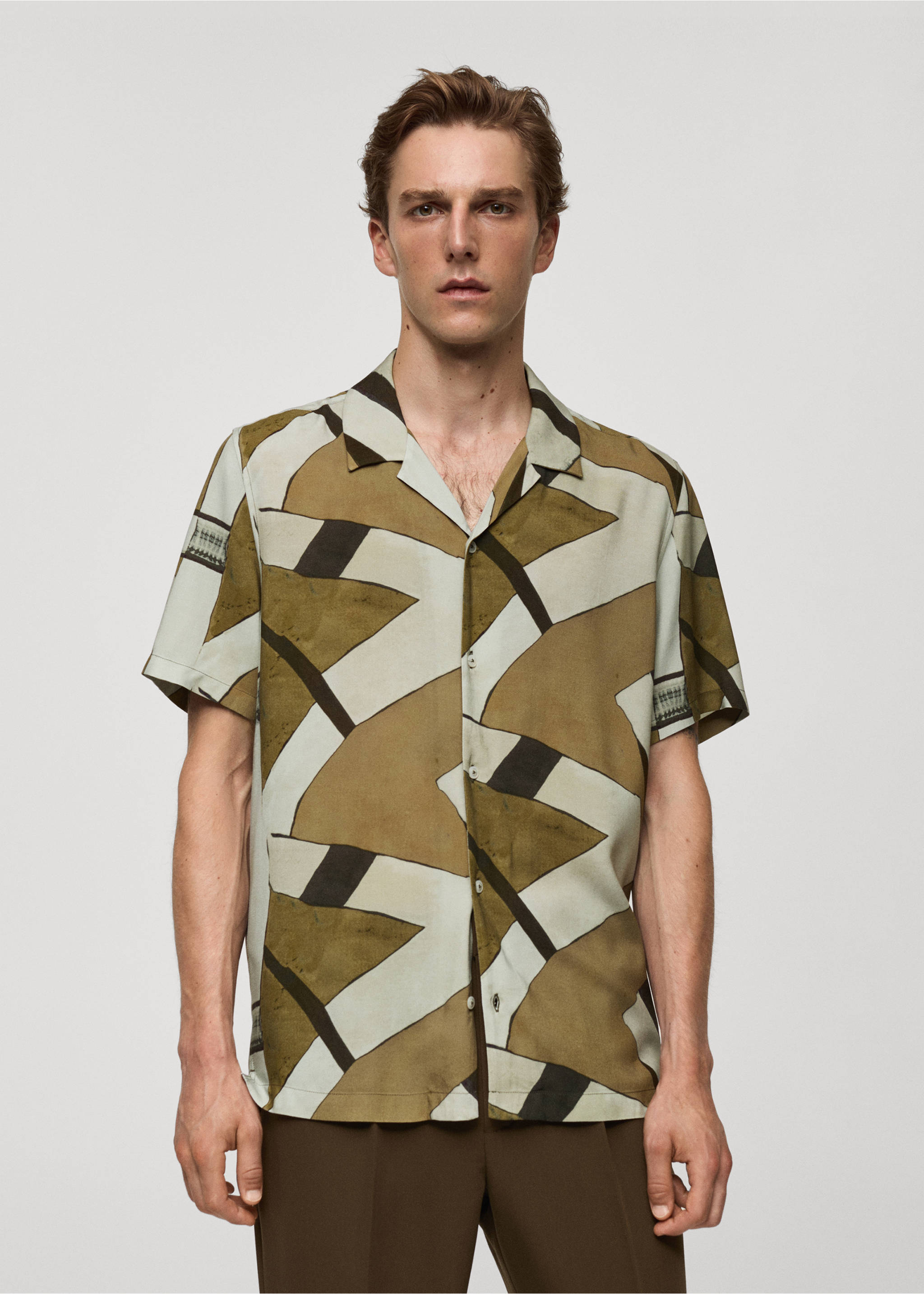 Printed flowing shirt with bowling collar - Medium plane, Dark Green. Ref: 77024455-00.