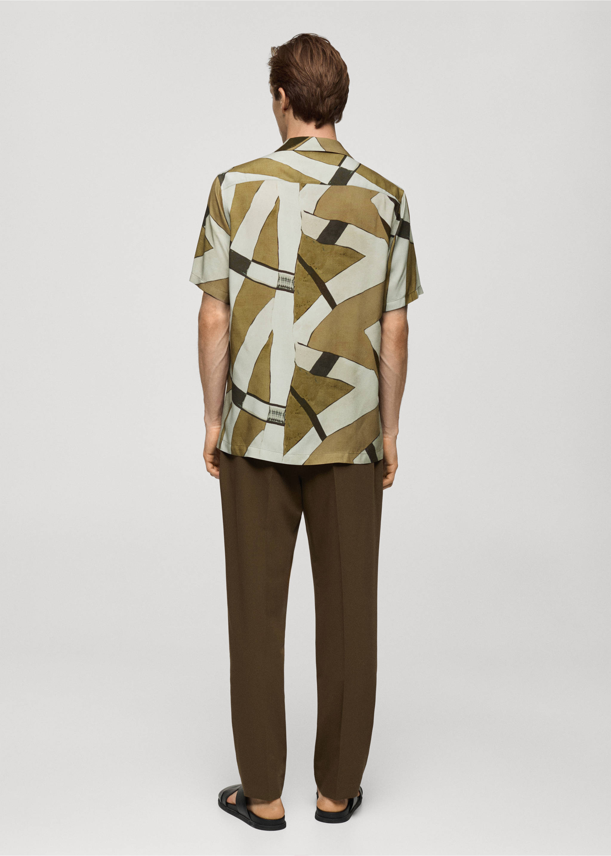 Printed flowing shirt with bowling collar - Reverse of the article, Dark Green. Ref: 77024455-00.