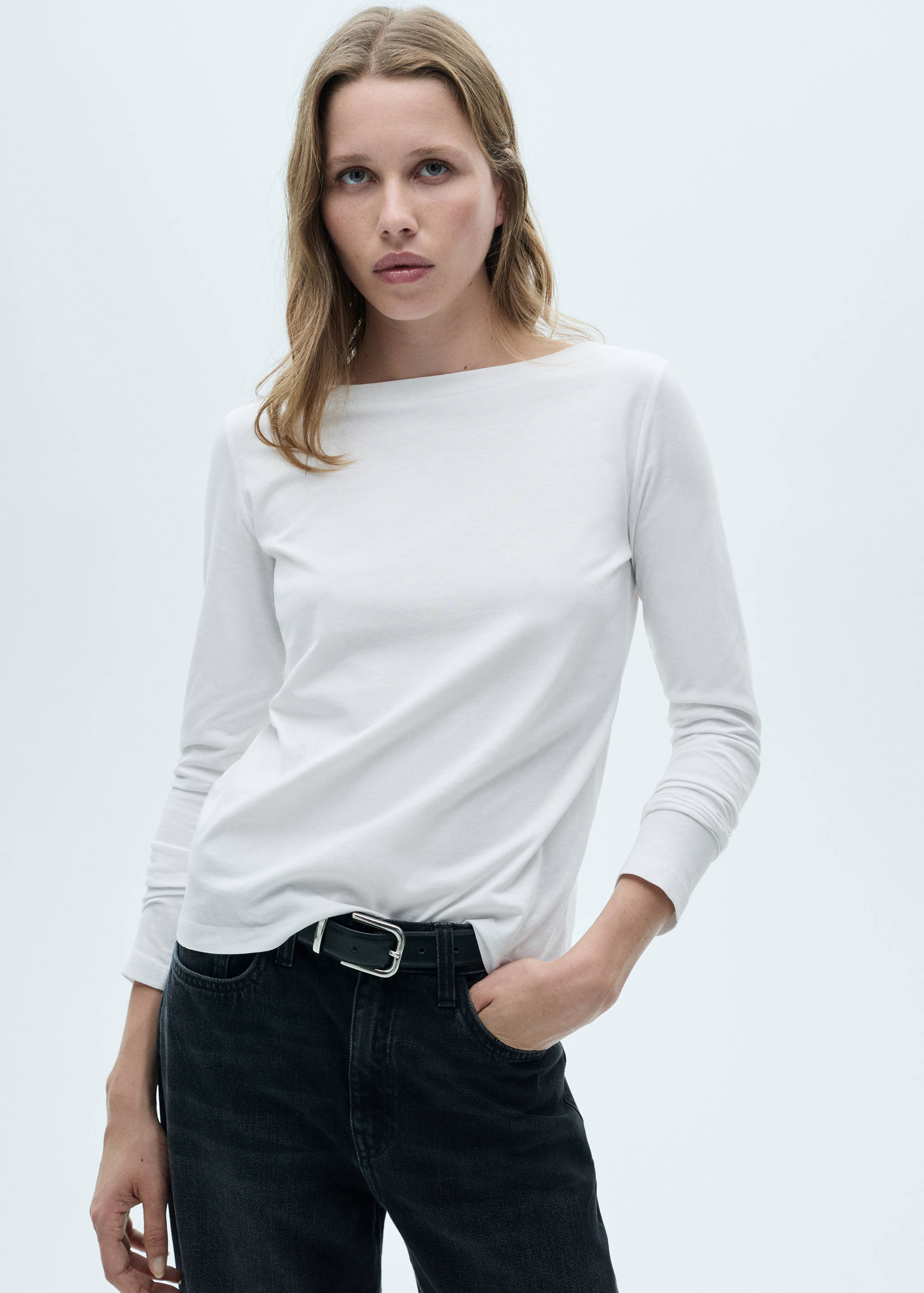 T-shirt met lange mouwen en boothals - Middenvlak