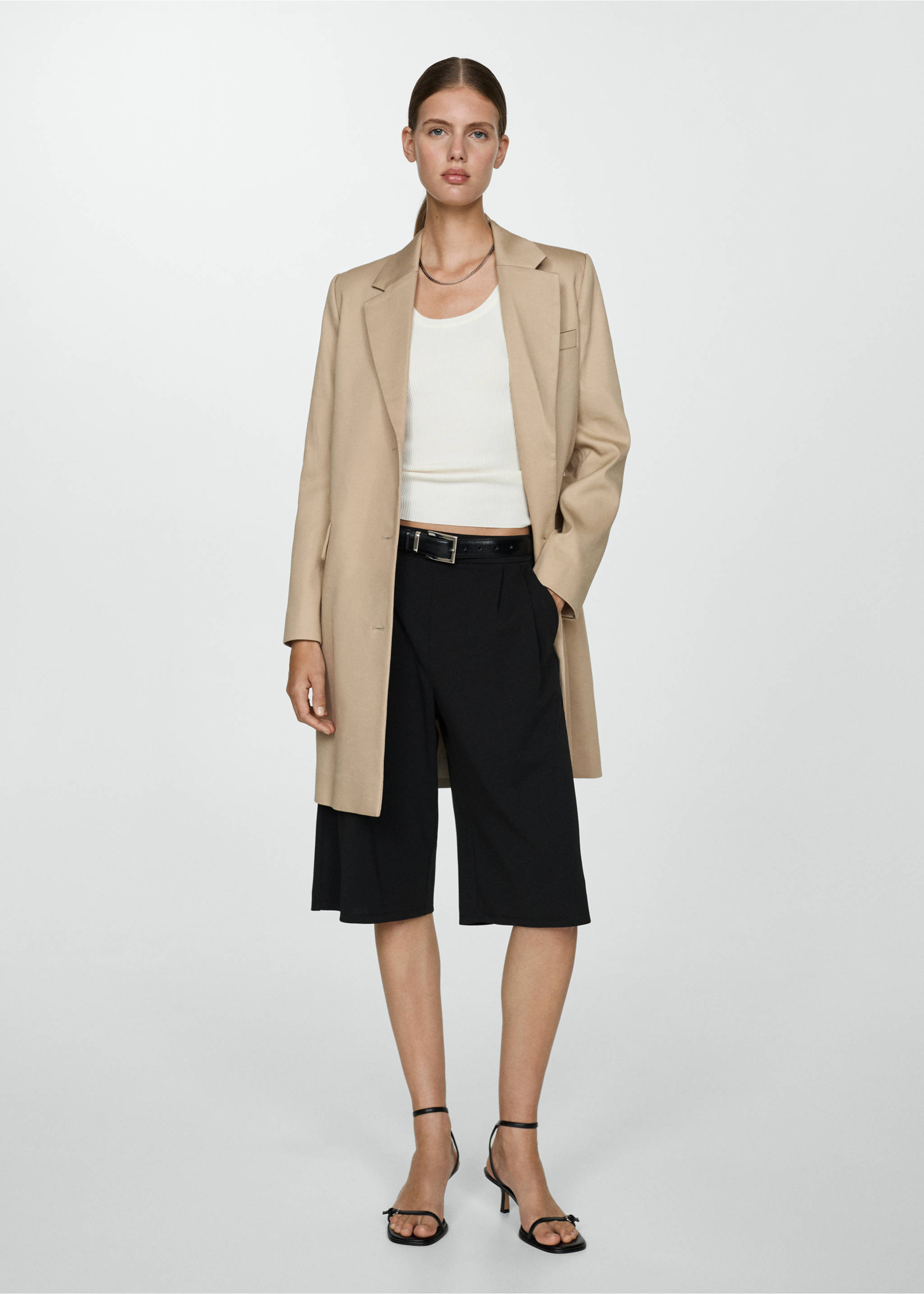 Straight cotton midi coat - General plane, Beige. Ref: 77024764-00.