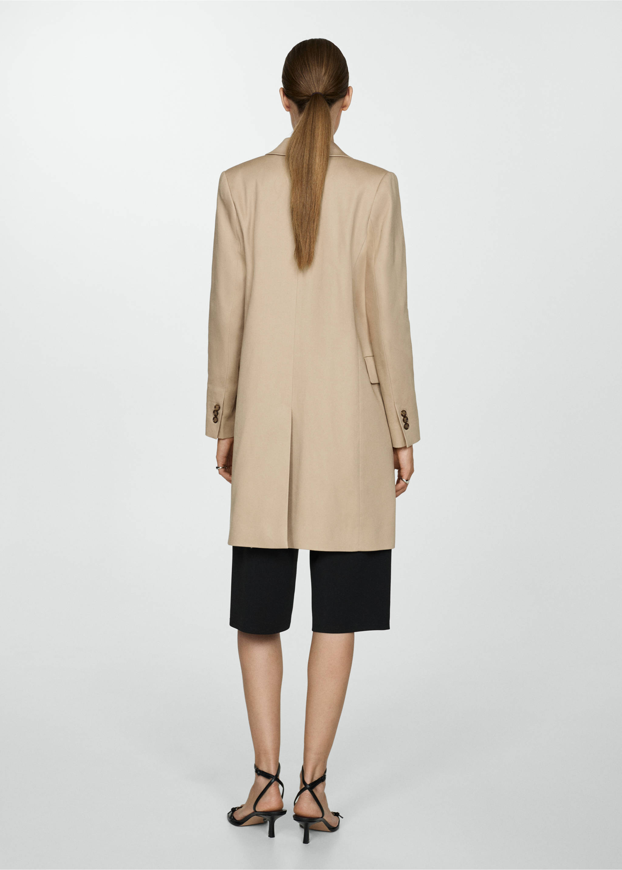 Straight cotton midi coat - Reverse of the article, Beige. Ref: 77024764-00.