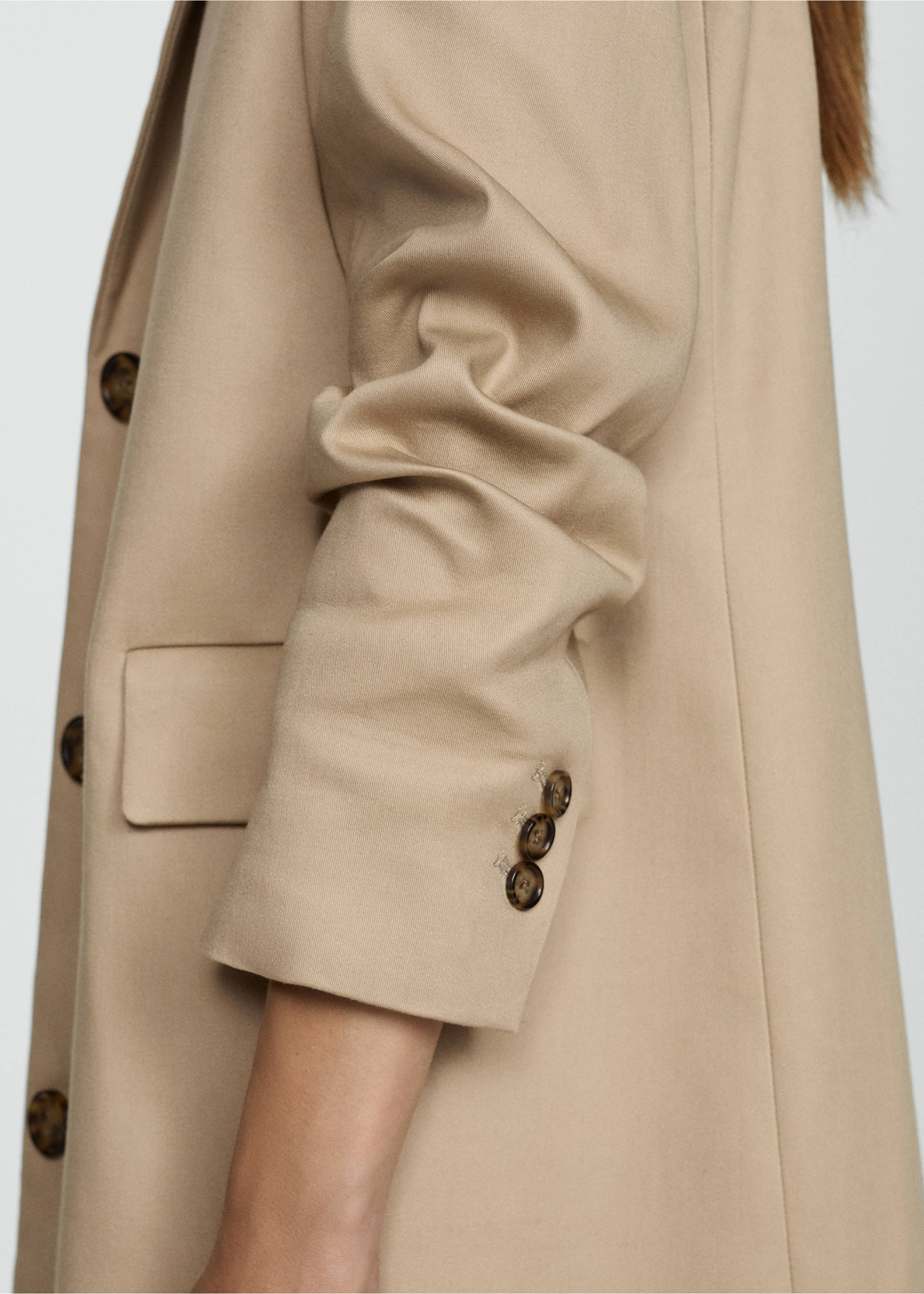 Straight cotton midi coat - Details of the article 2, Beige. Ref: 77024764-00.