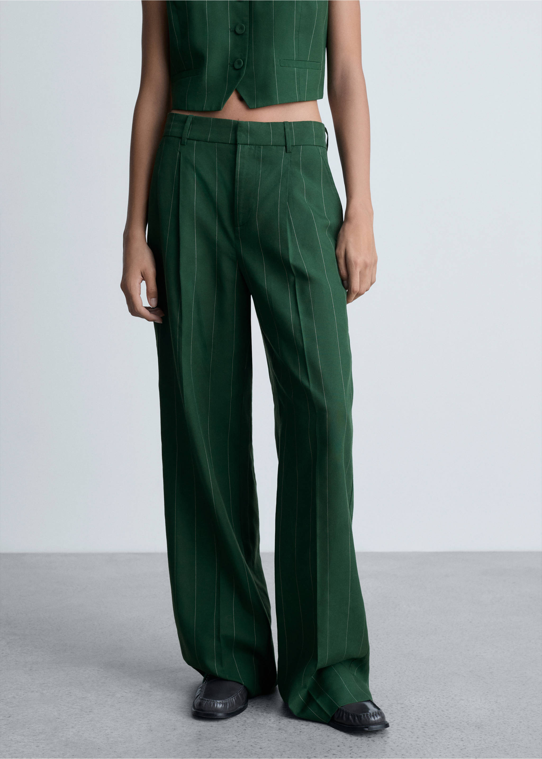 Pinstripe suit trousers - Medium plane, Green. Ref: 77024766-00.