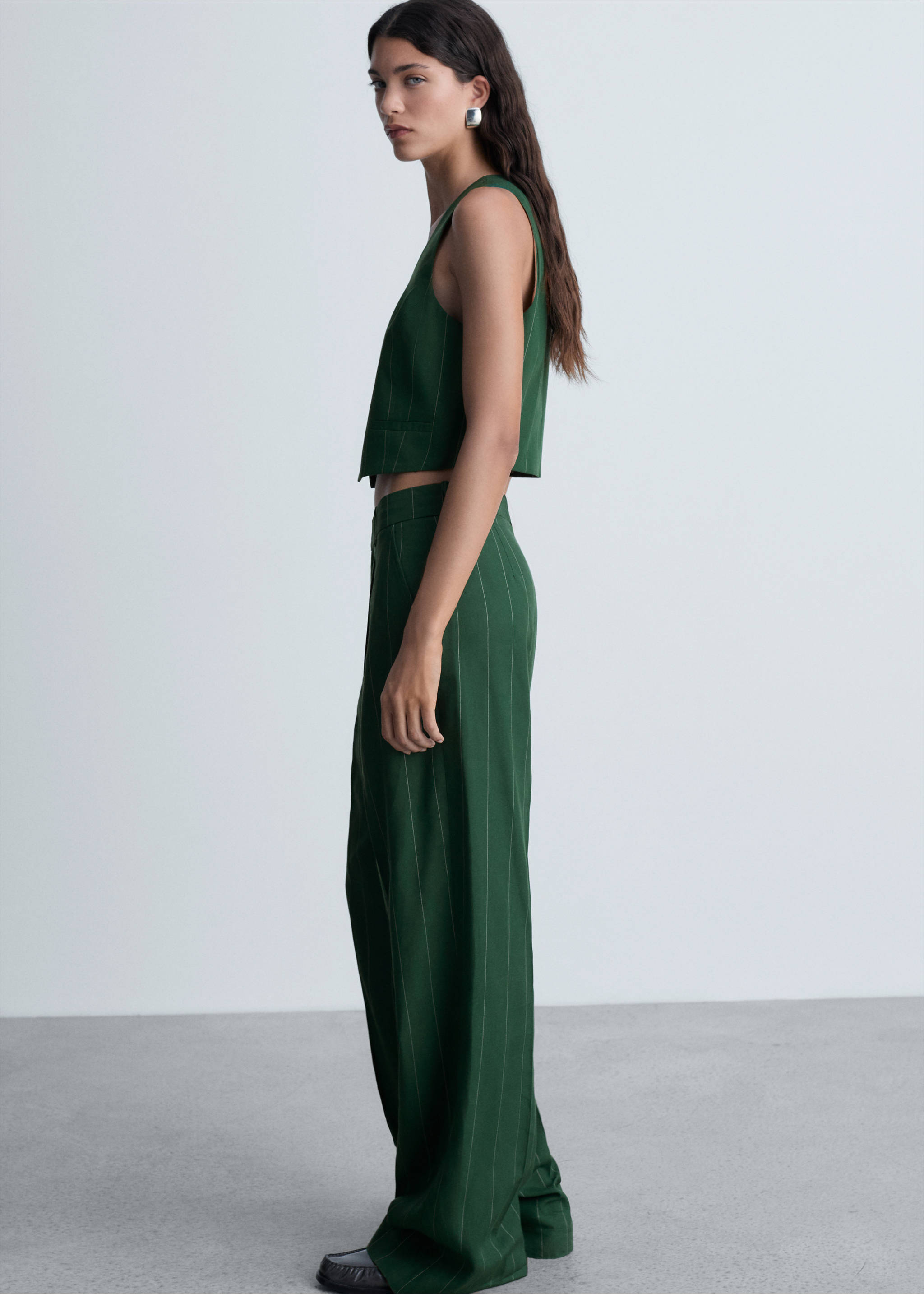 Pinstripe suit trousers - Details of the article 1, Green. Ref: 77024766-00.