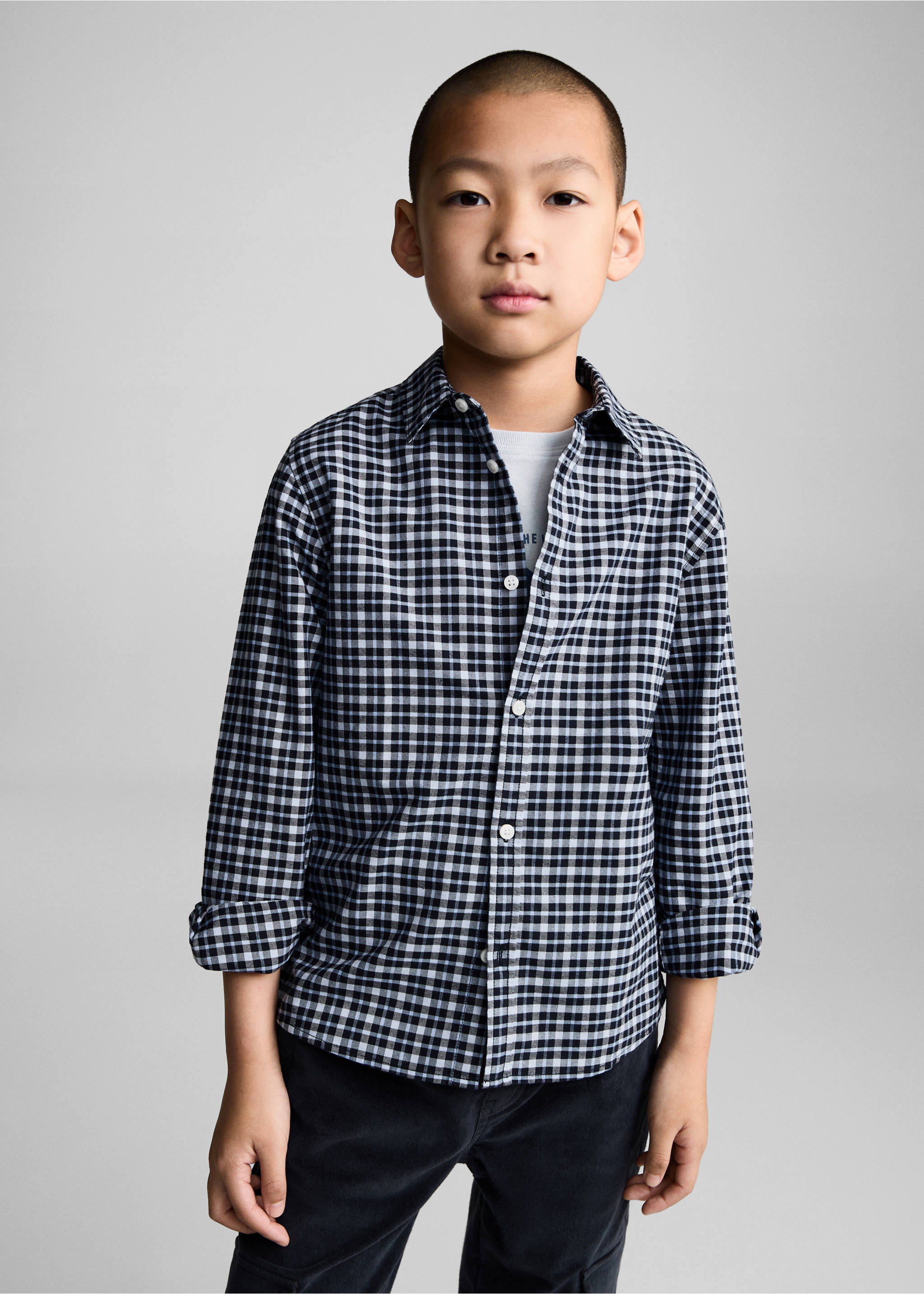 Micro check shirt - Medium plane, Blue. Ref: 77024774-00.