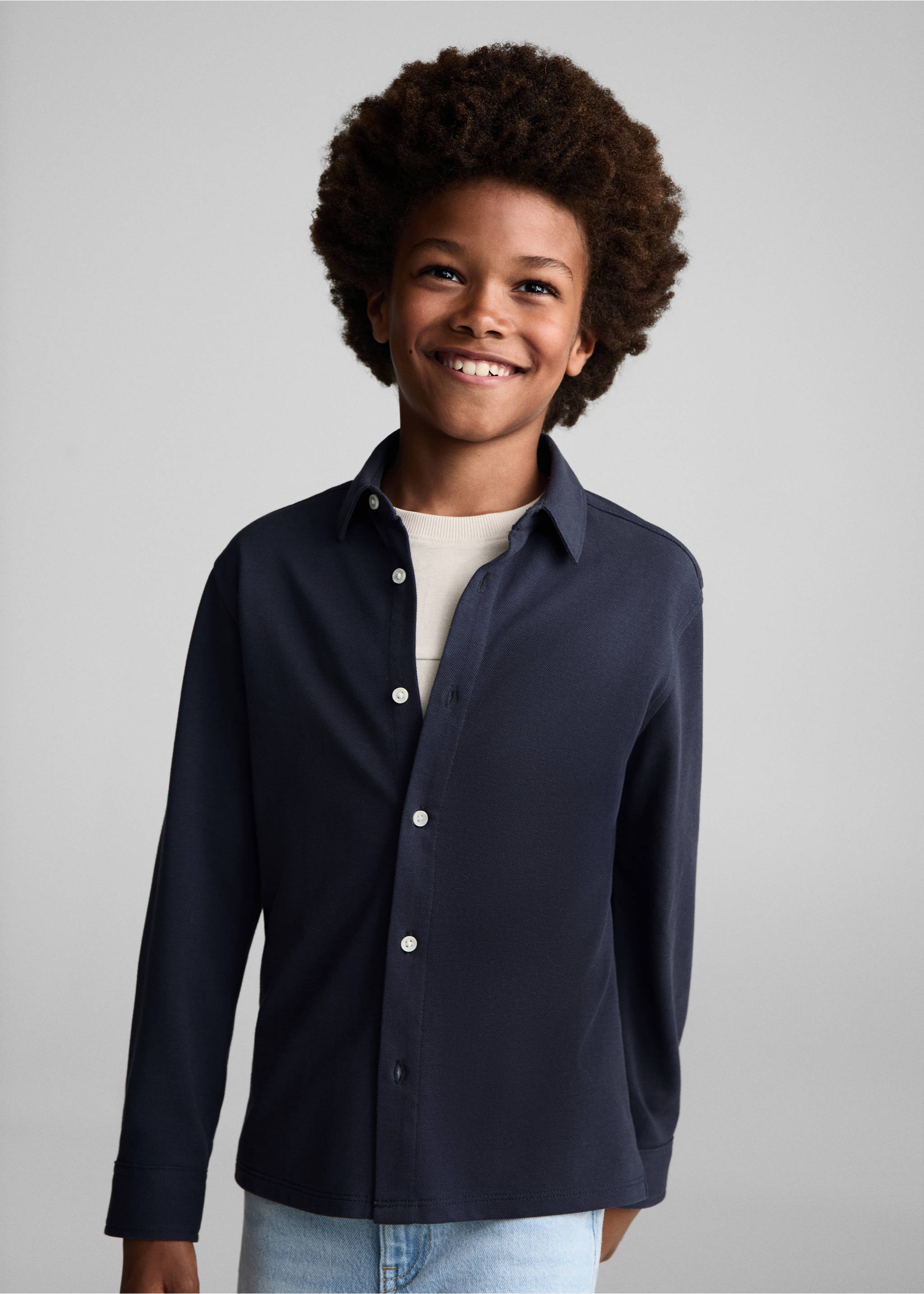 Camisa algodón - Plano medio, Azul. Ref: 77024783-00.