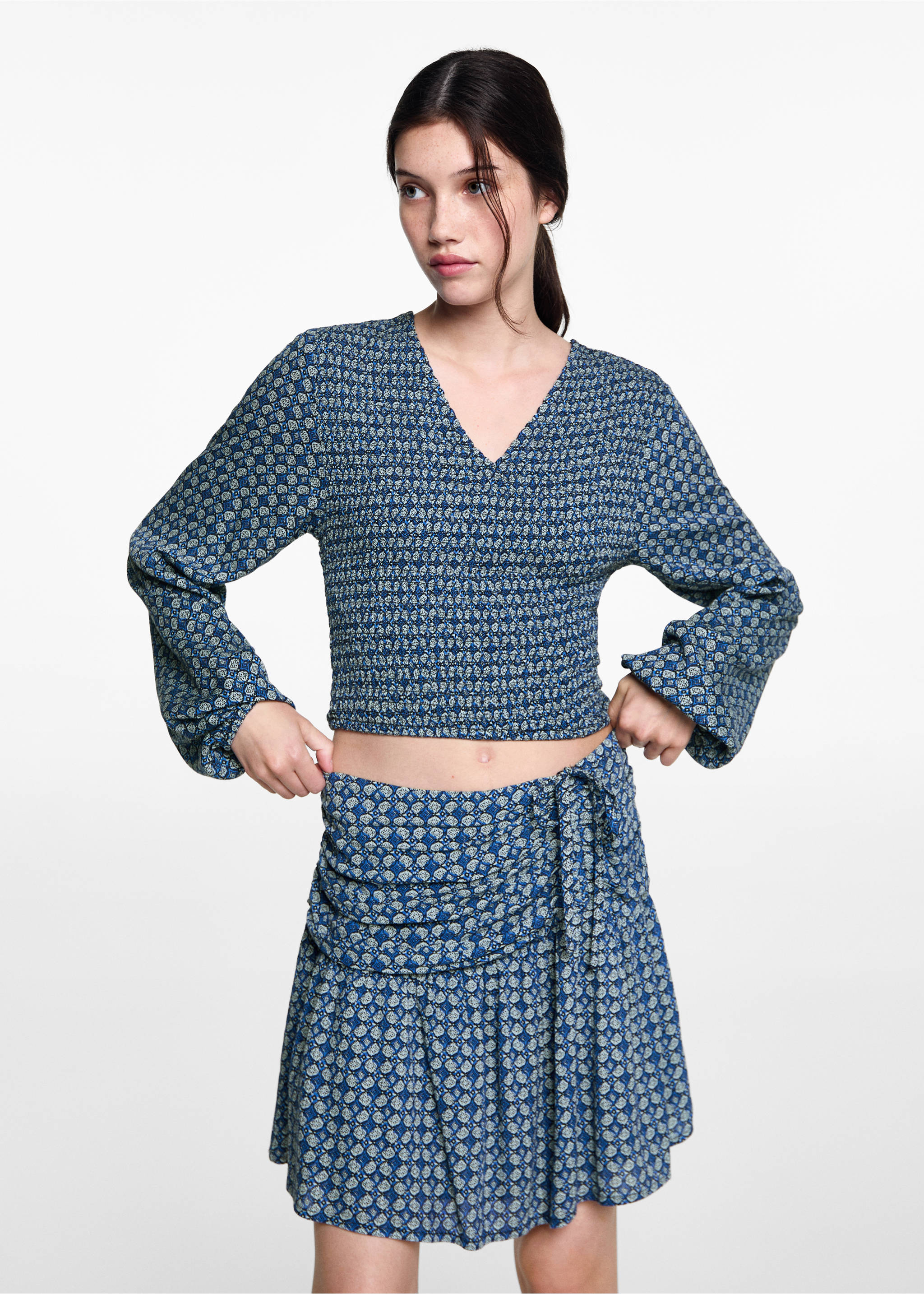 Printed pleated skirt - Medium plane, Dark Navy. Ref: 77024788-00.