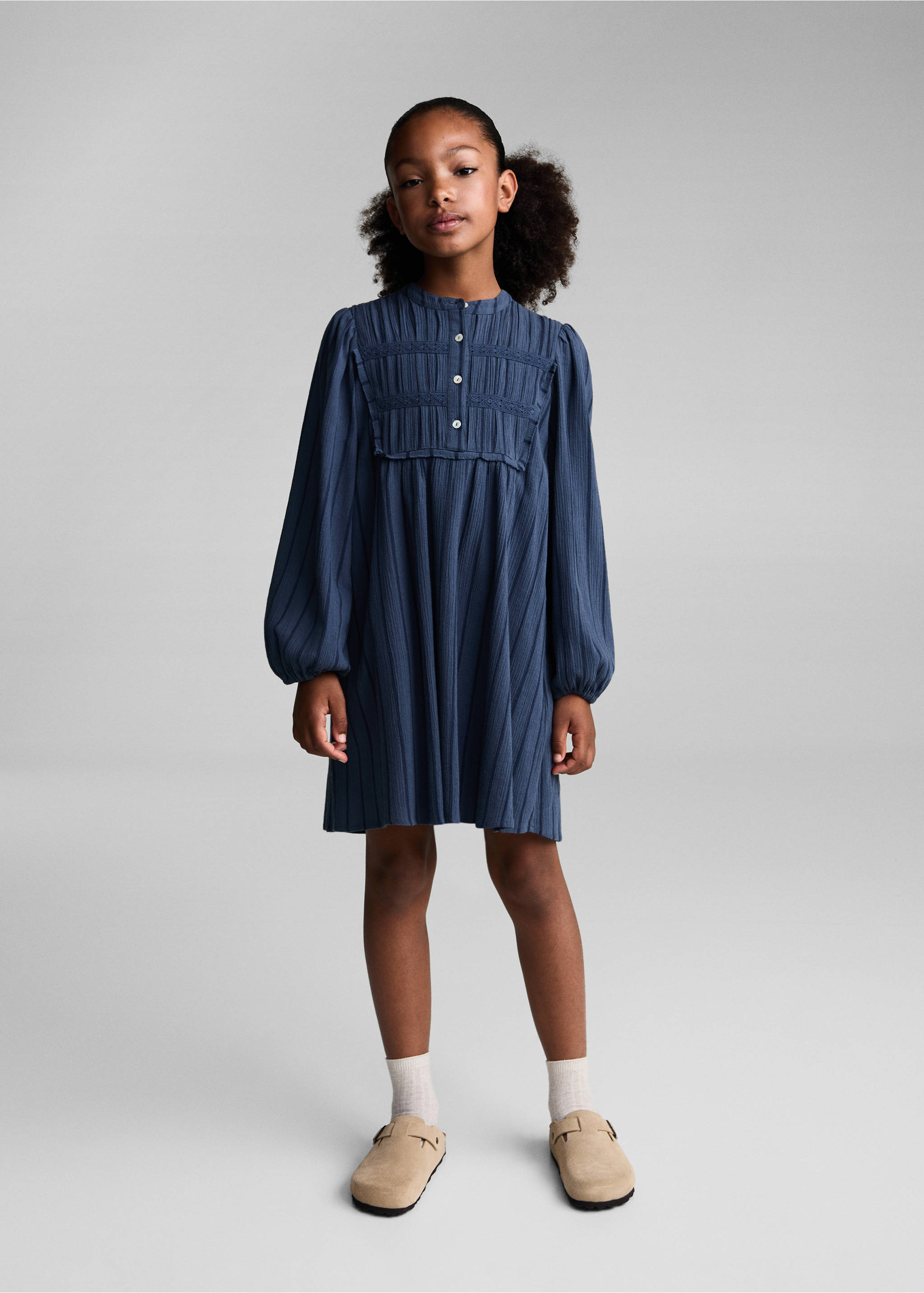 Puffed sleeves cotton dress - General plane, Petrol Blue. Ref: 77024789-00.