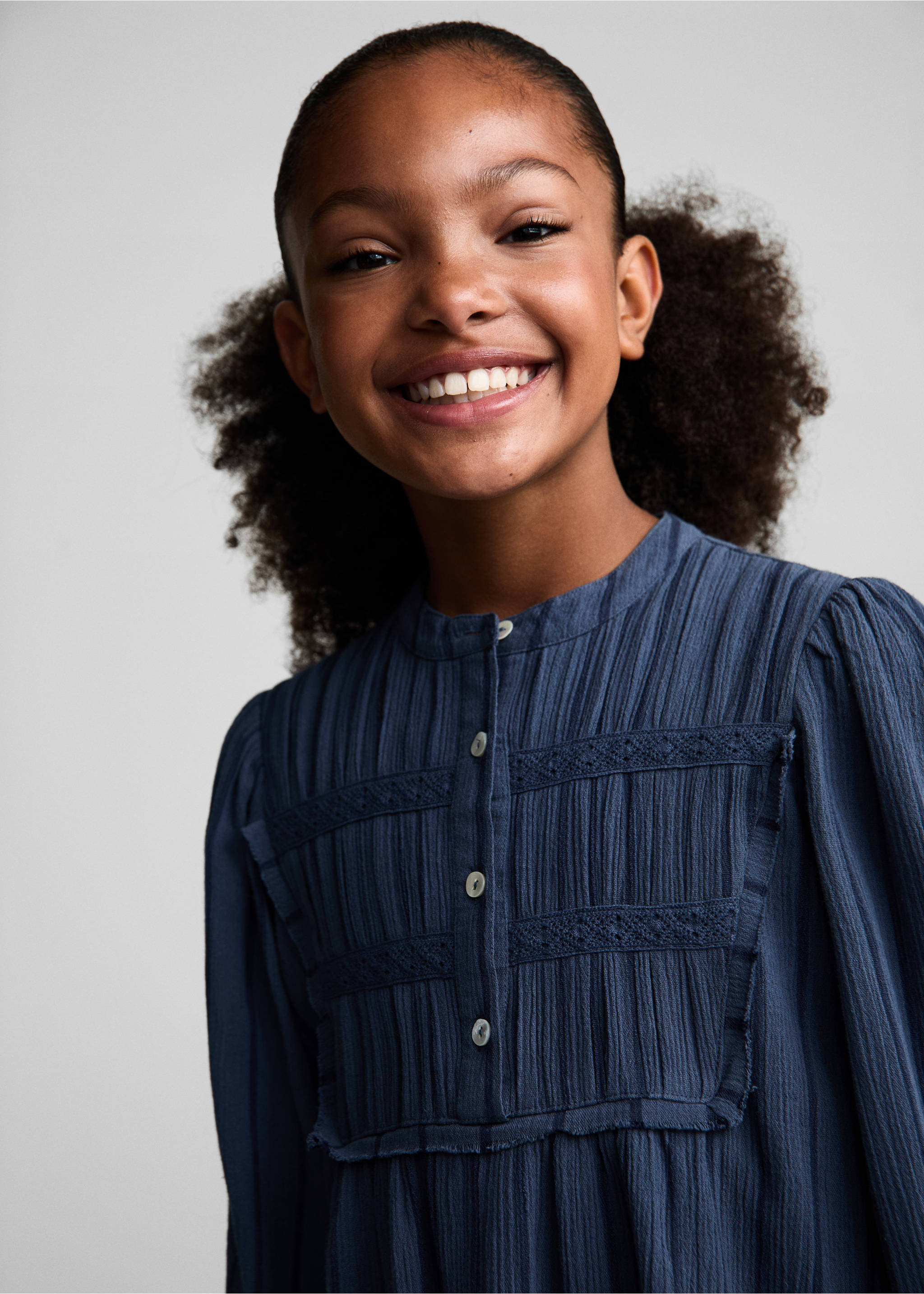 Puffed sleeves cotton dress - Details of the article 1, Petrol Blue. Ref: 77024789-00.