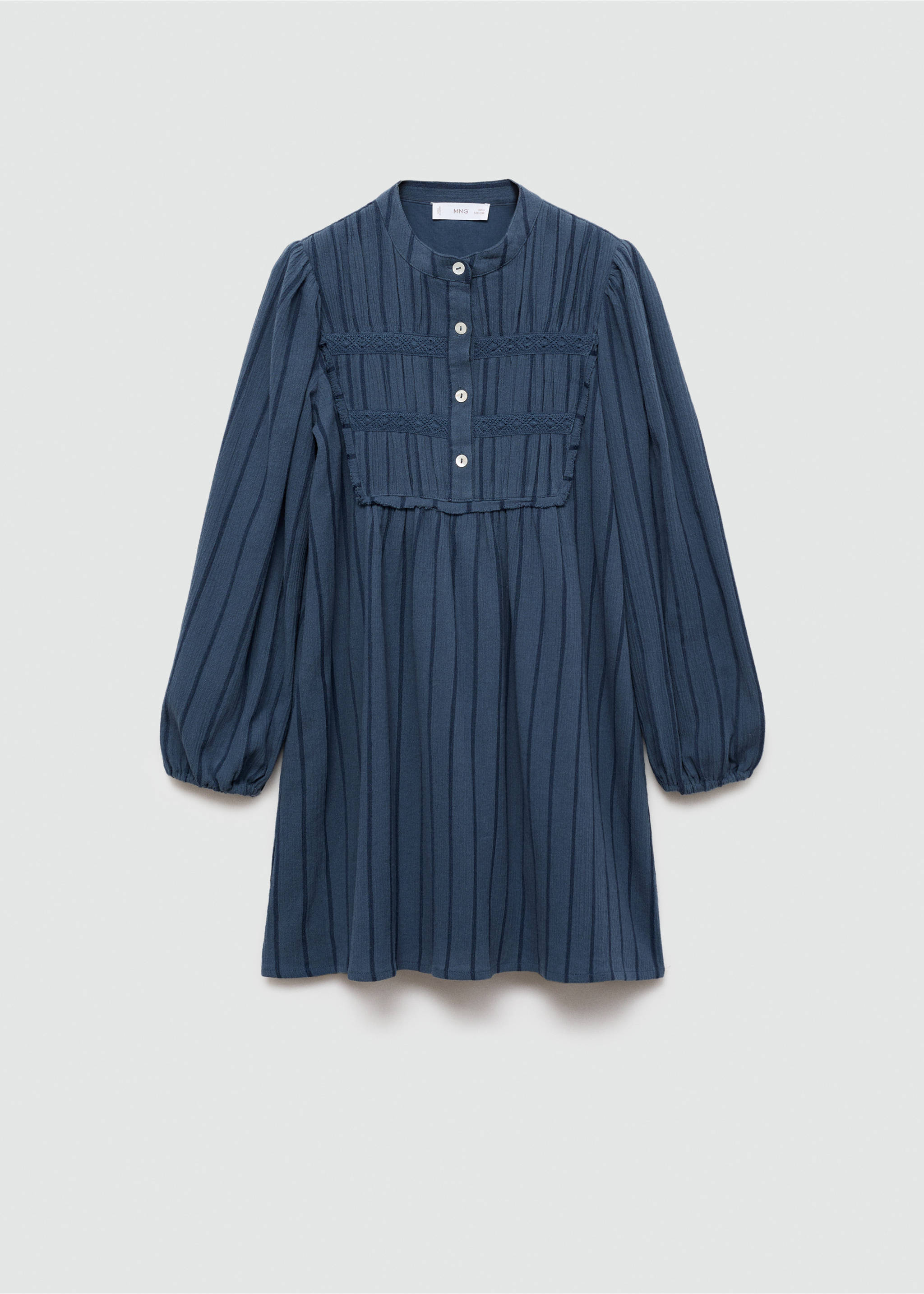 Puffed sleeves cotton dress - Article without model, Petrol Blue. Ref: 77024789-00.