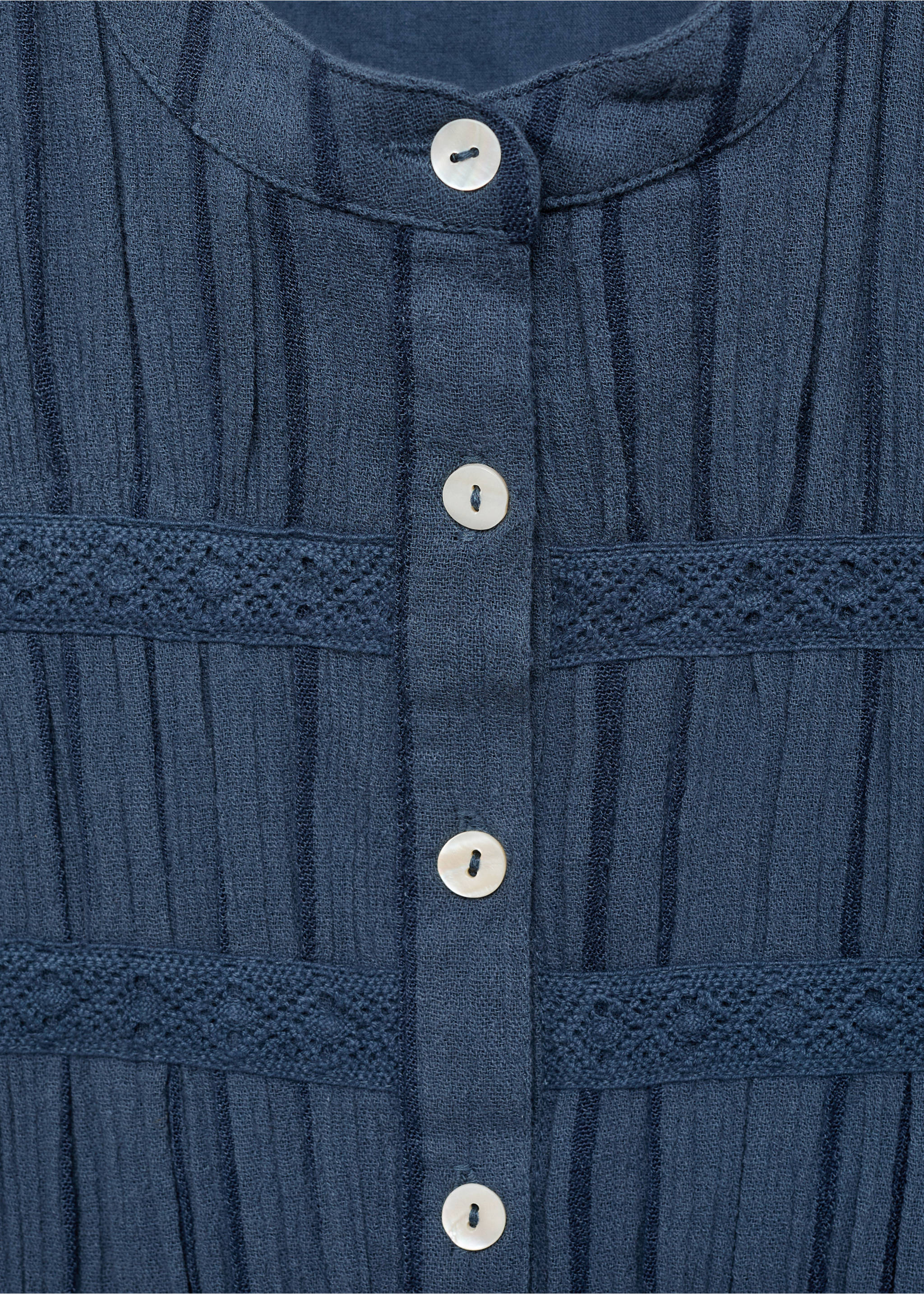 Puffed sleeves cotton dress - Details of the article 8, Petrol Blue. Ref: 77024789-00.
