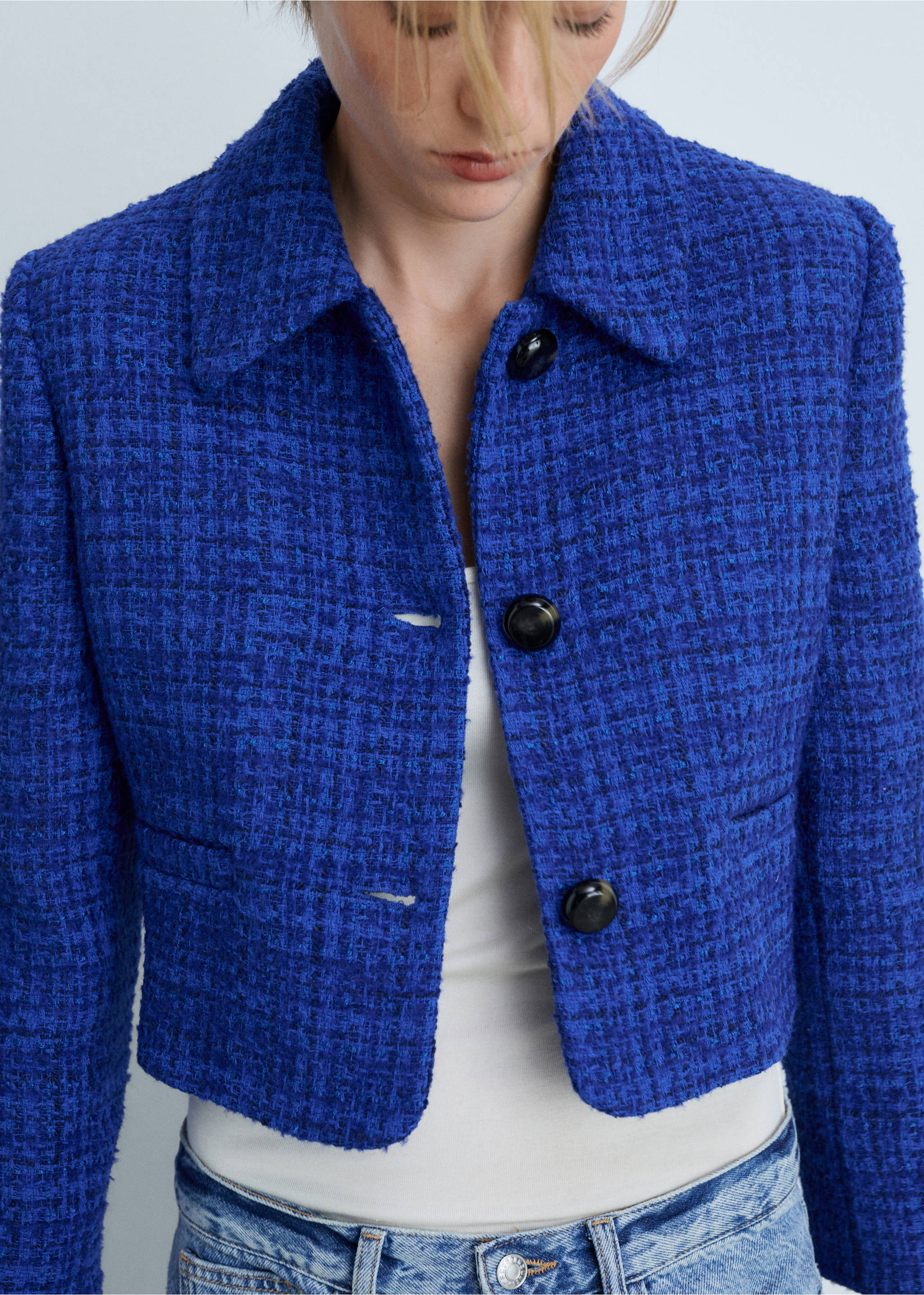 Tweed jacket with buttons - Medium plane, Ink Blue. Ref: 77024796-00.