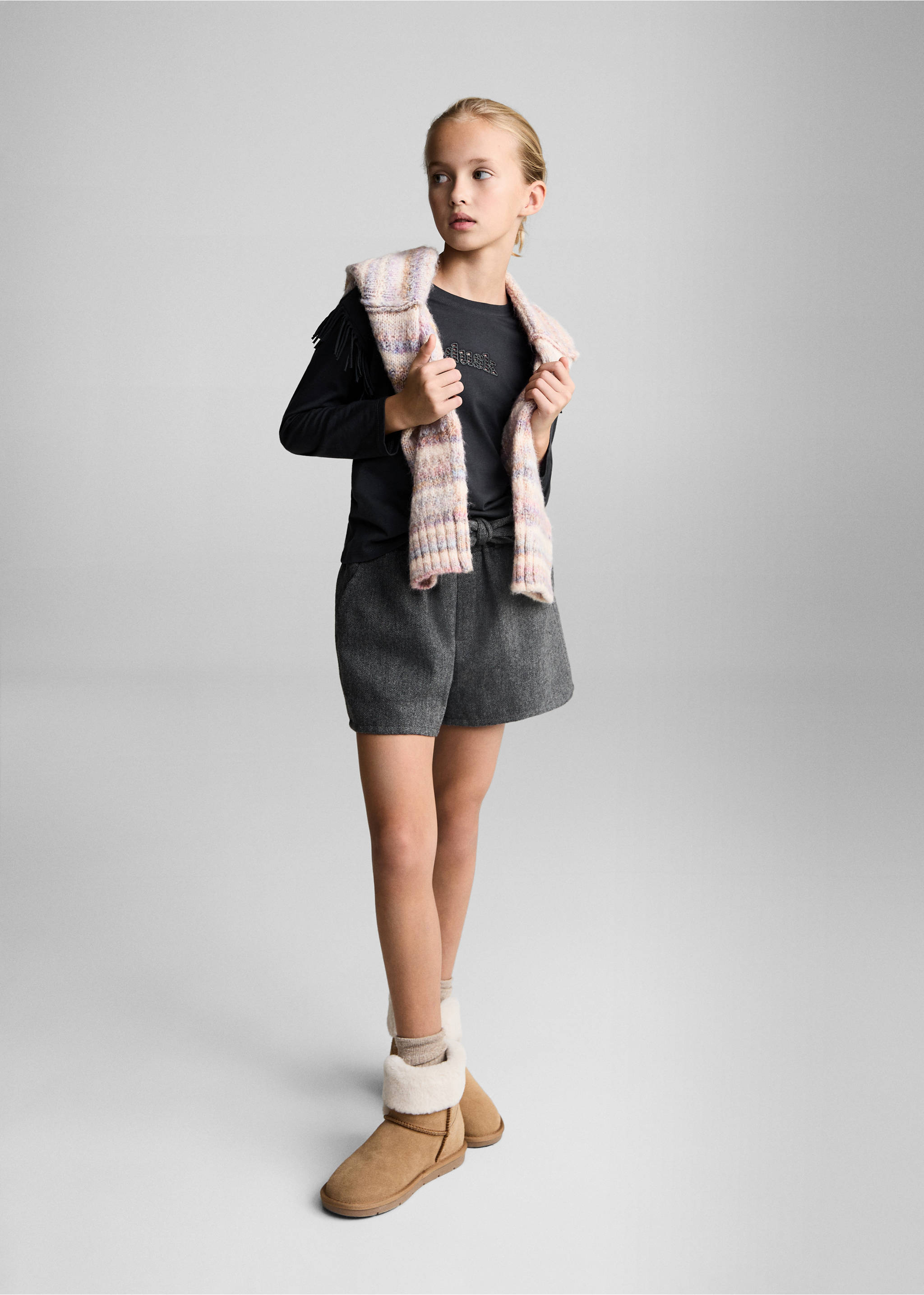 Fringe embroidery T-shirt - General plane, Charcoal. Ref: 77024799-00.