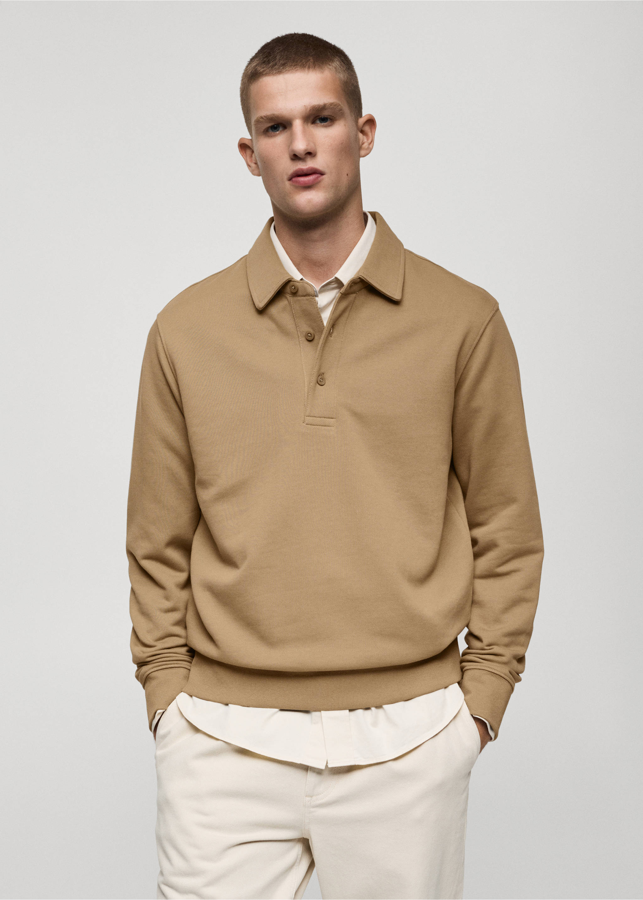 100% cotton polo sweatshirt - Medium plane, Sand. Ref: 77025153-00.