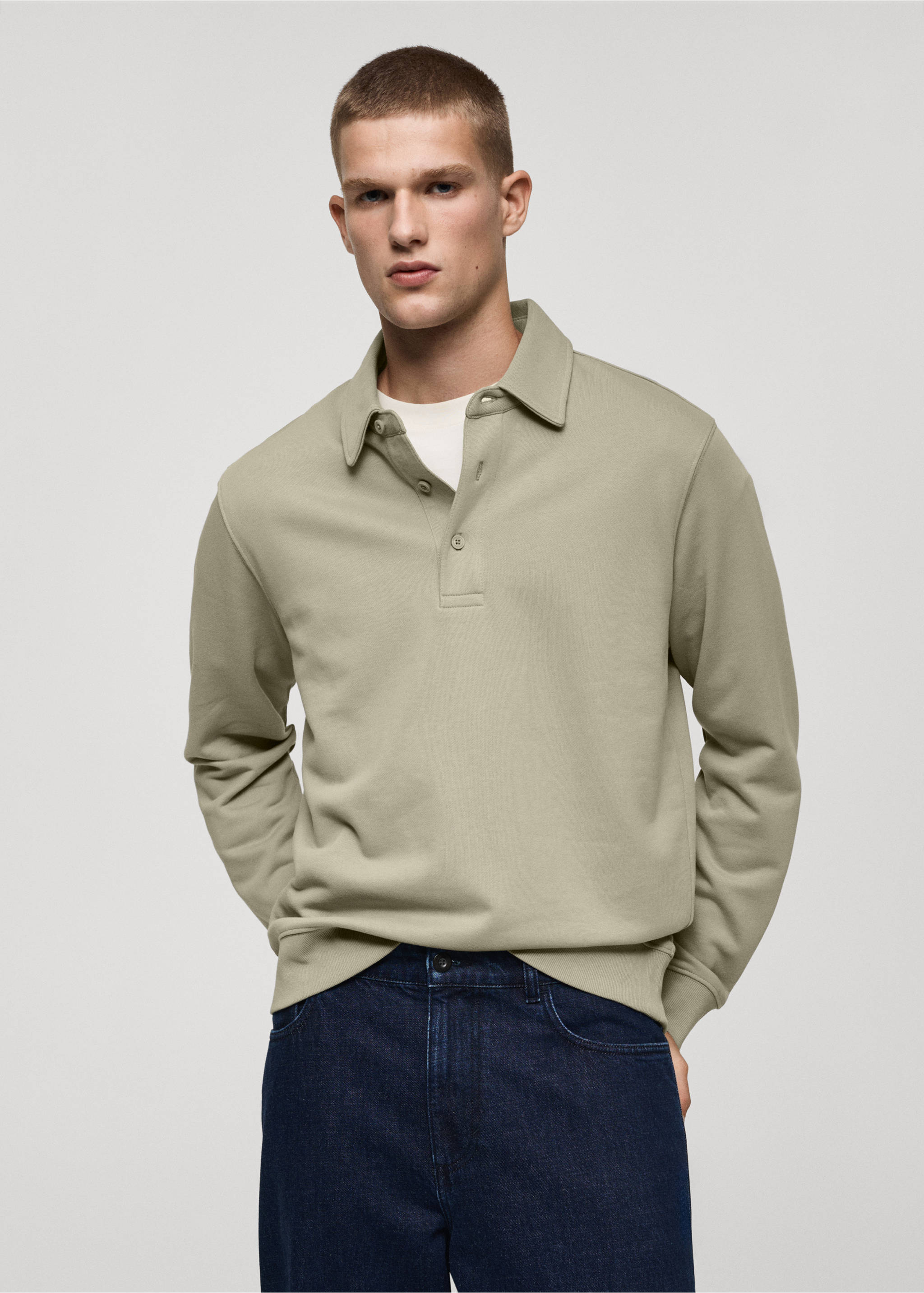 Polosweatshirt 100% katoen - Middenvlak, Kaki. Ref: 77025153-00.