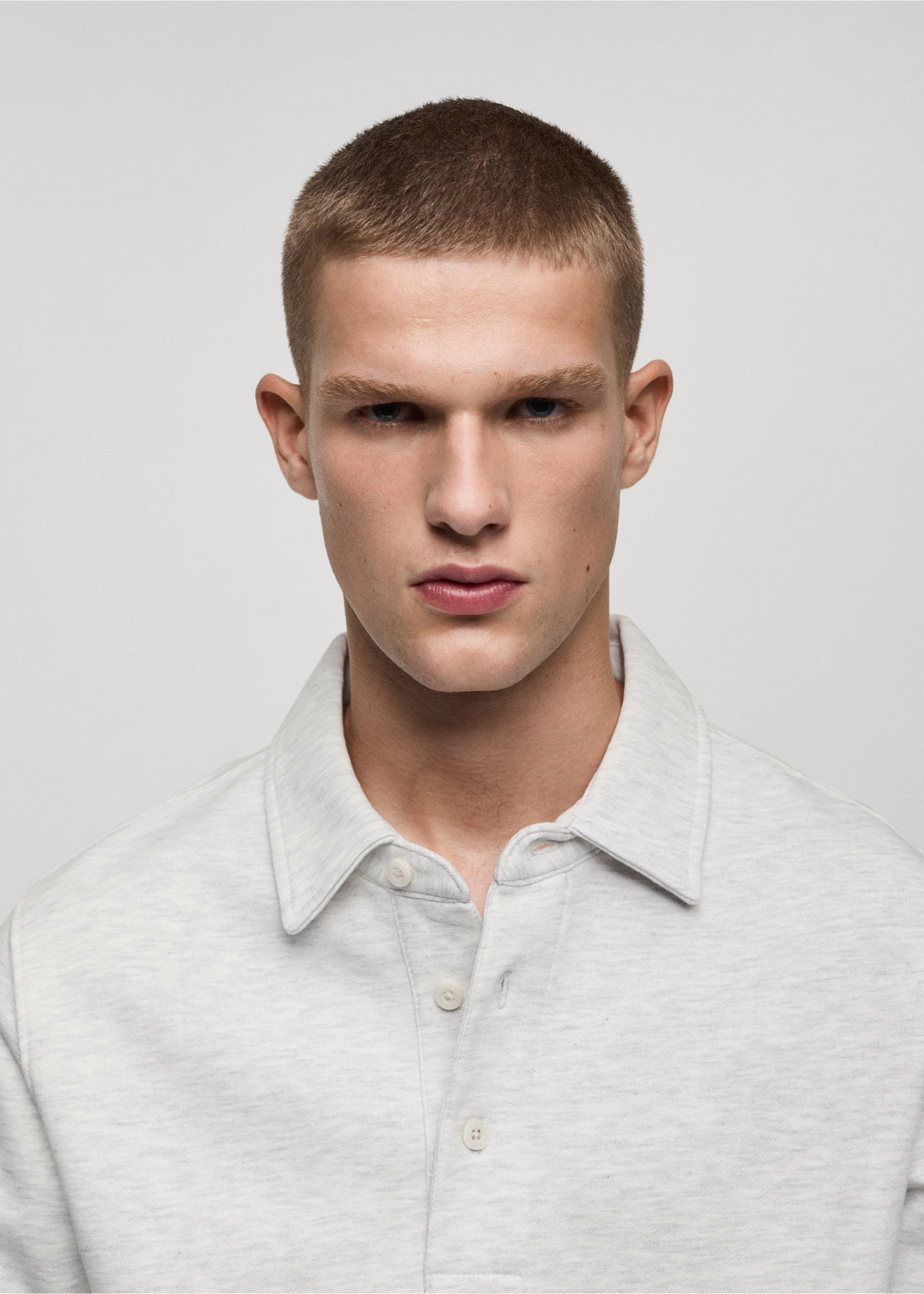 100% cotton polo sweatshirt - Details of the article 1, Light Heather Grey. Ref: 77025153-00.