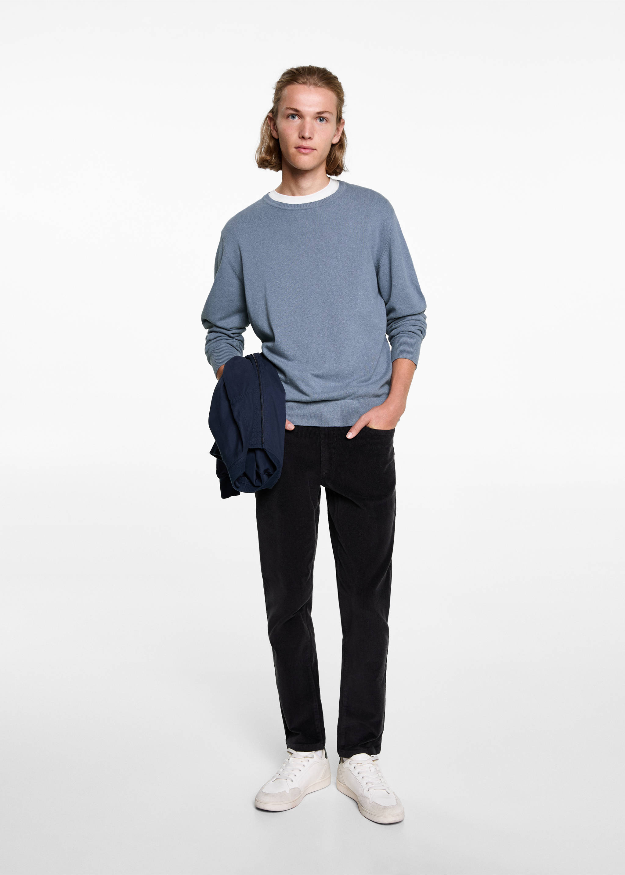 Round-neck knitted sweater - General plane, Blue. Ref: 77025634-00.