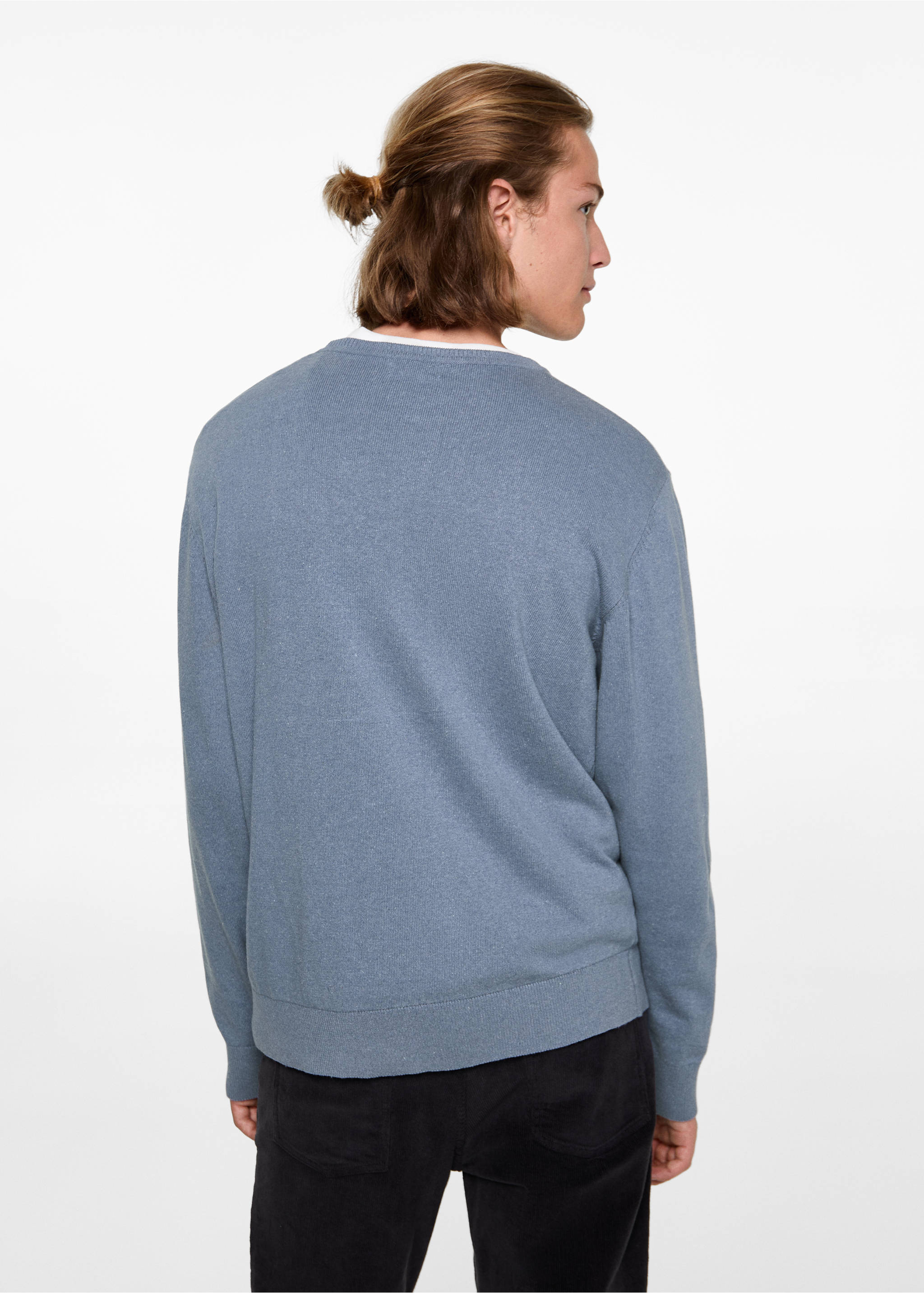 Round-neck knitted sweater - Reverse of the article, Blue. Ref: 77025634-00.