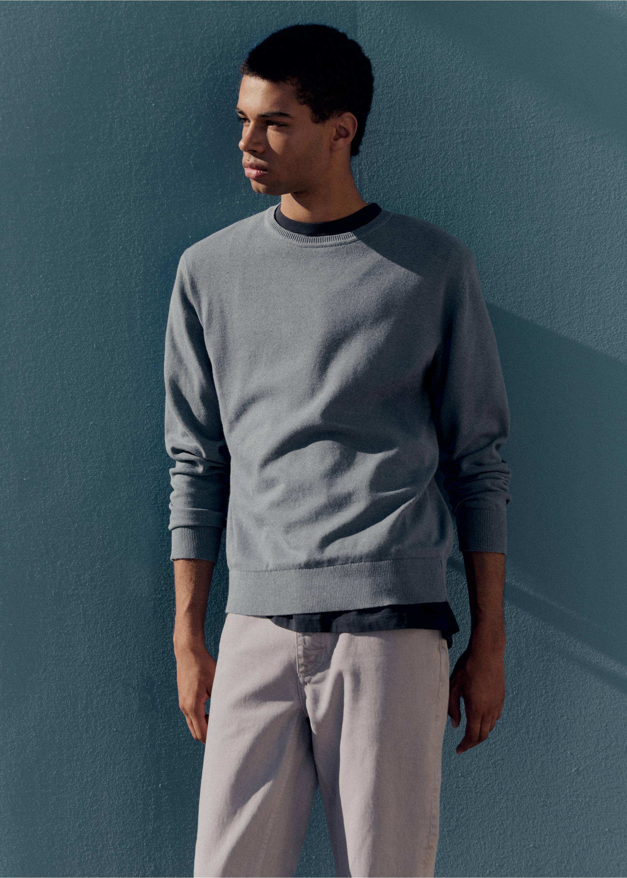 Round-neck knitted sweater - Details of the article 5, Blue. Ref: 77025634-00.
