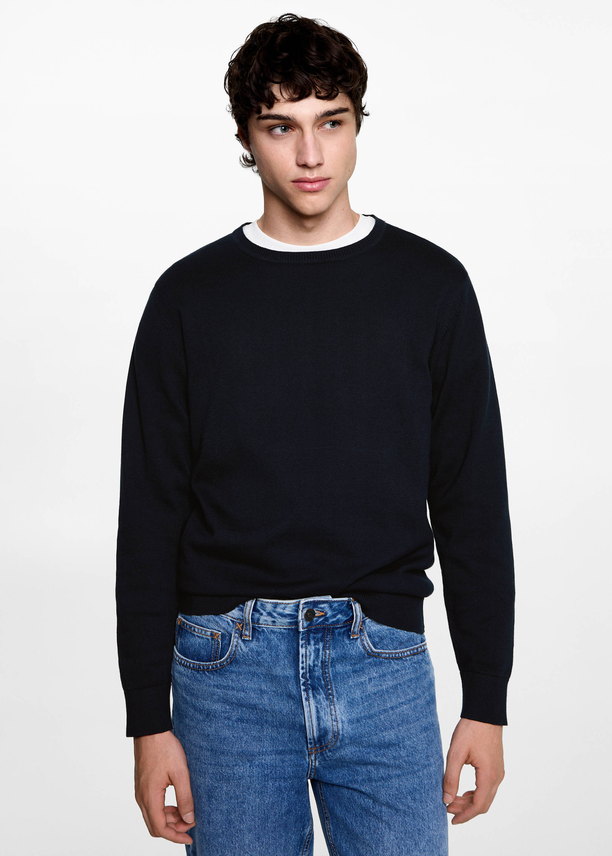 Round-neck knitted sweater - Medium plane