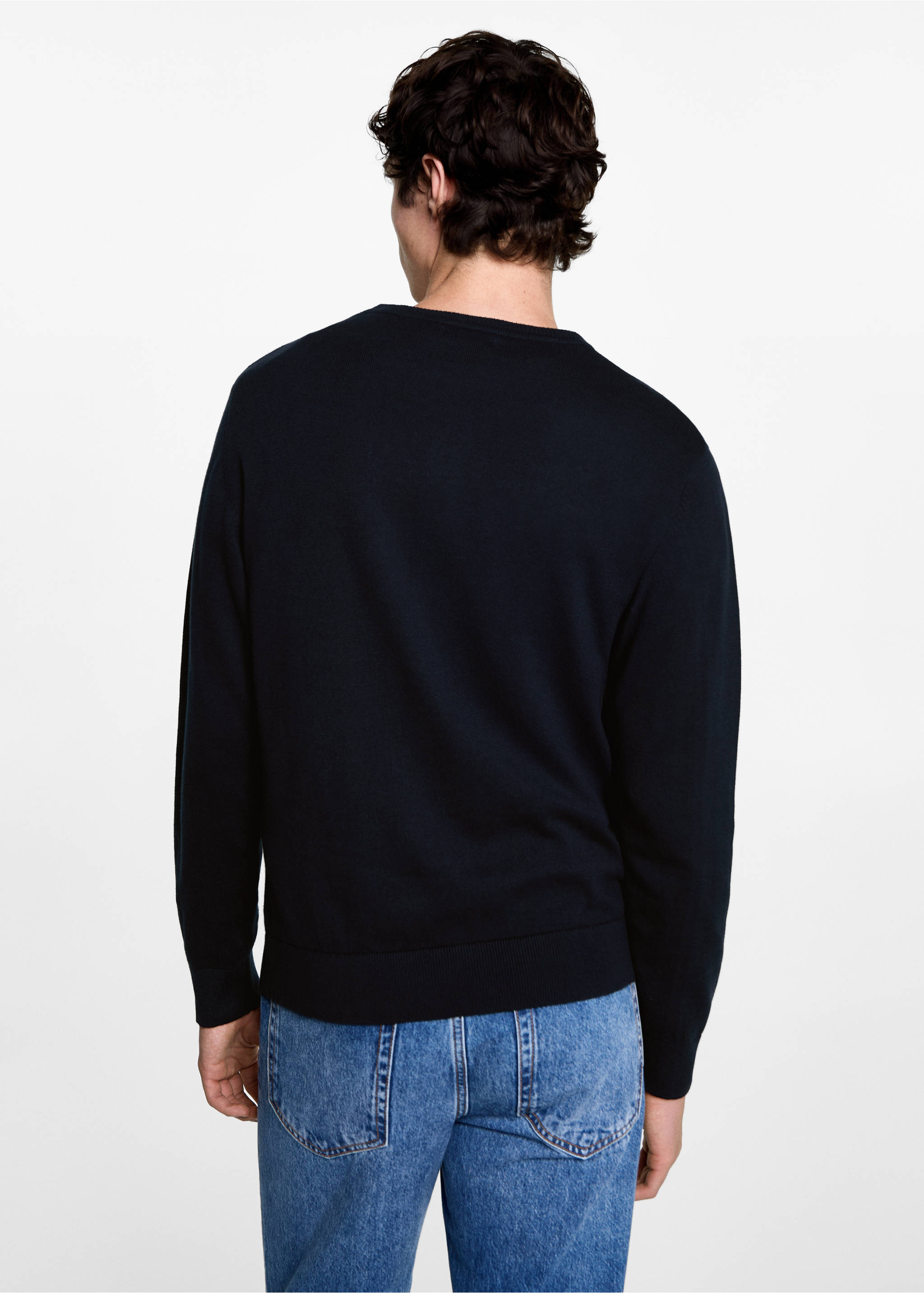 Round-neck knitted sweater - Reverse of the article, Dark Navy. Ref: 77025634-00.