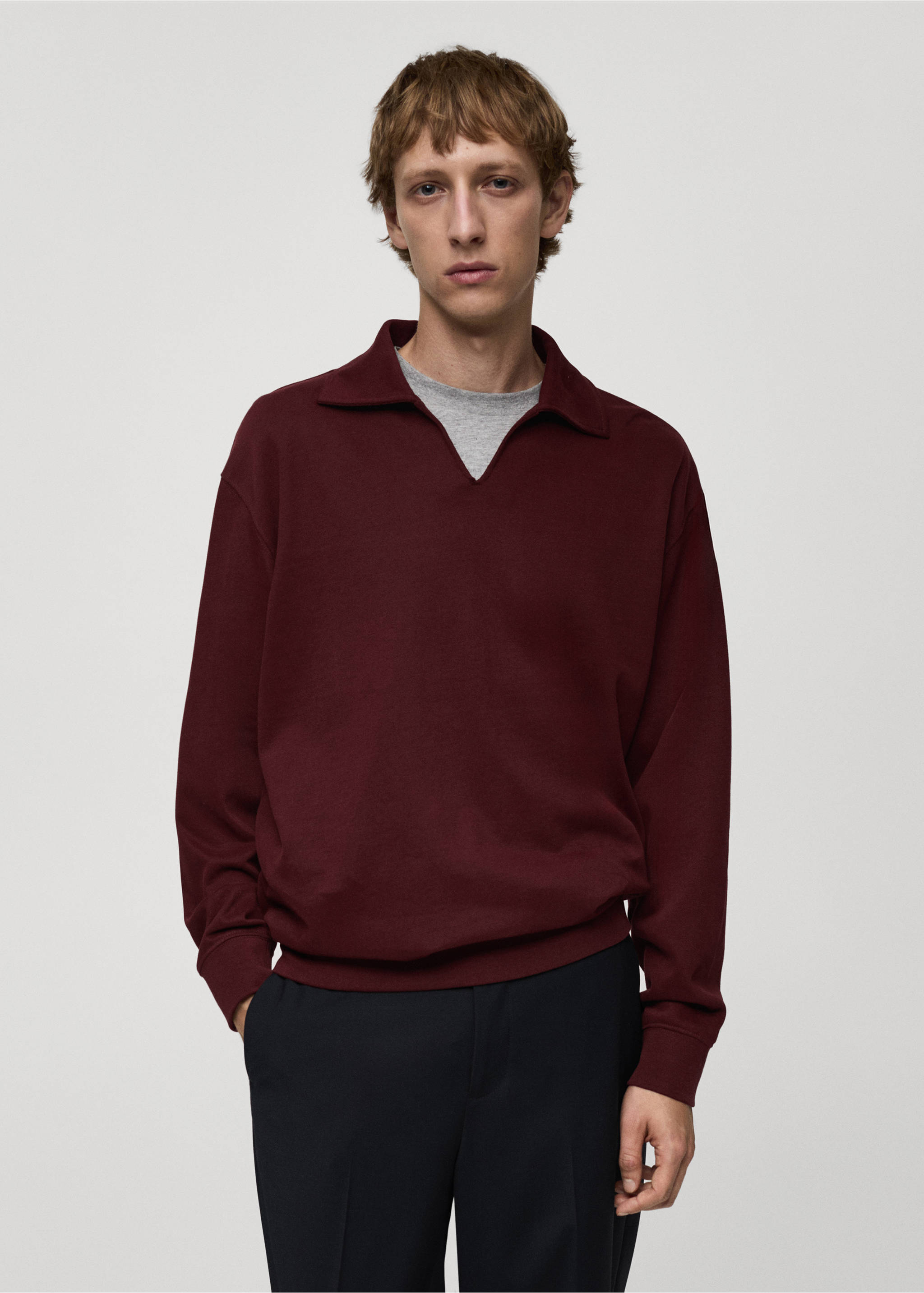 Oversized relaxed-fit polo-neck sweatshirt - Medium plane, Burgundy. Ref: 77025641-00.