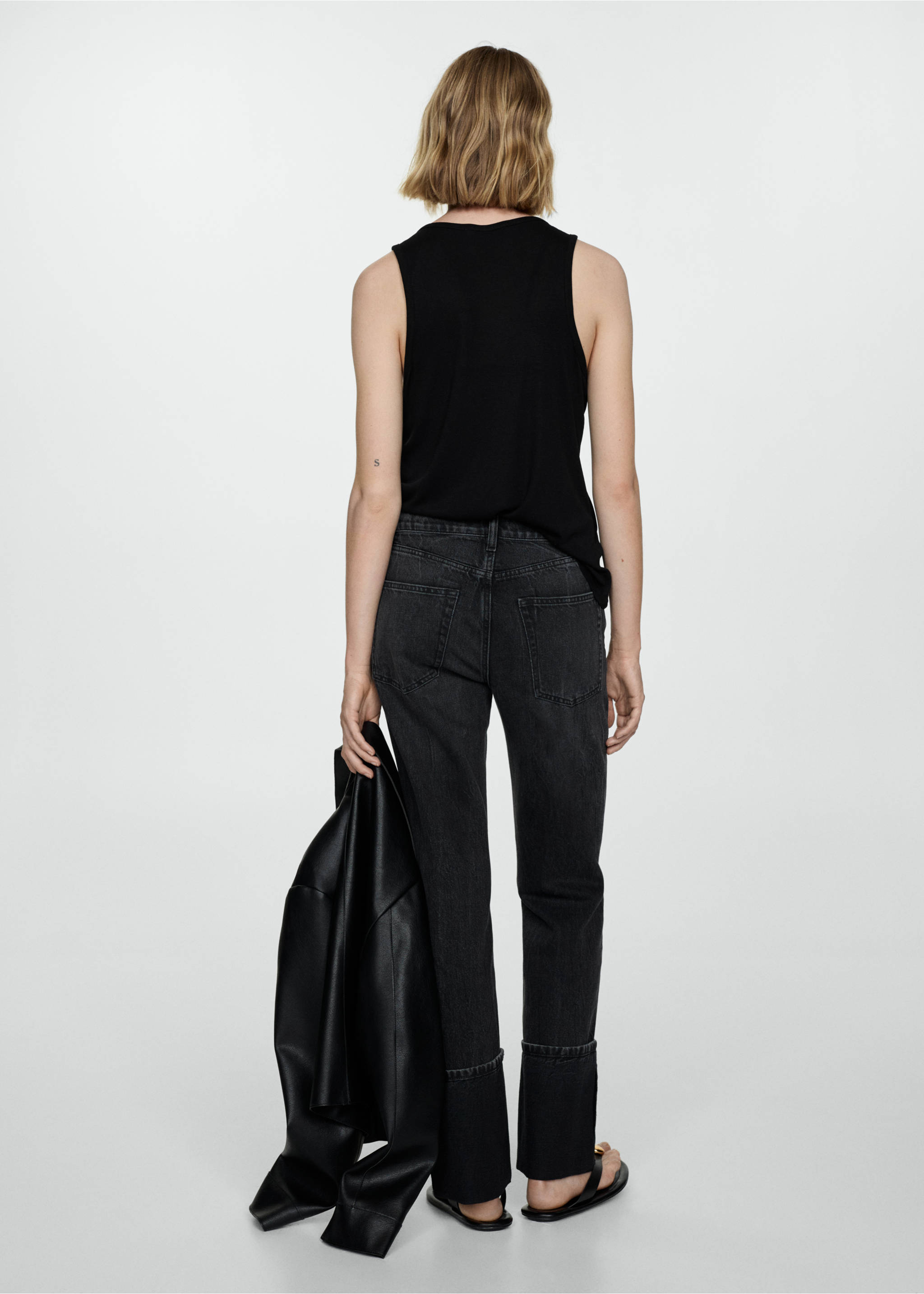 Turned-up straight jeans - Reverse of the article, Black denim. Ref: 77025654-00.