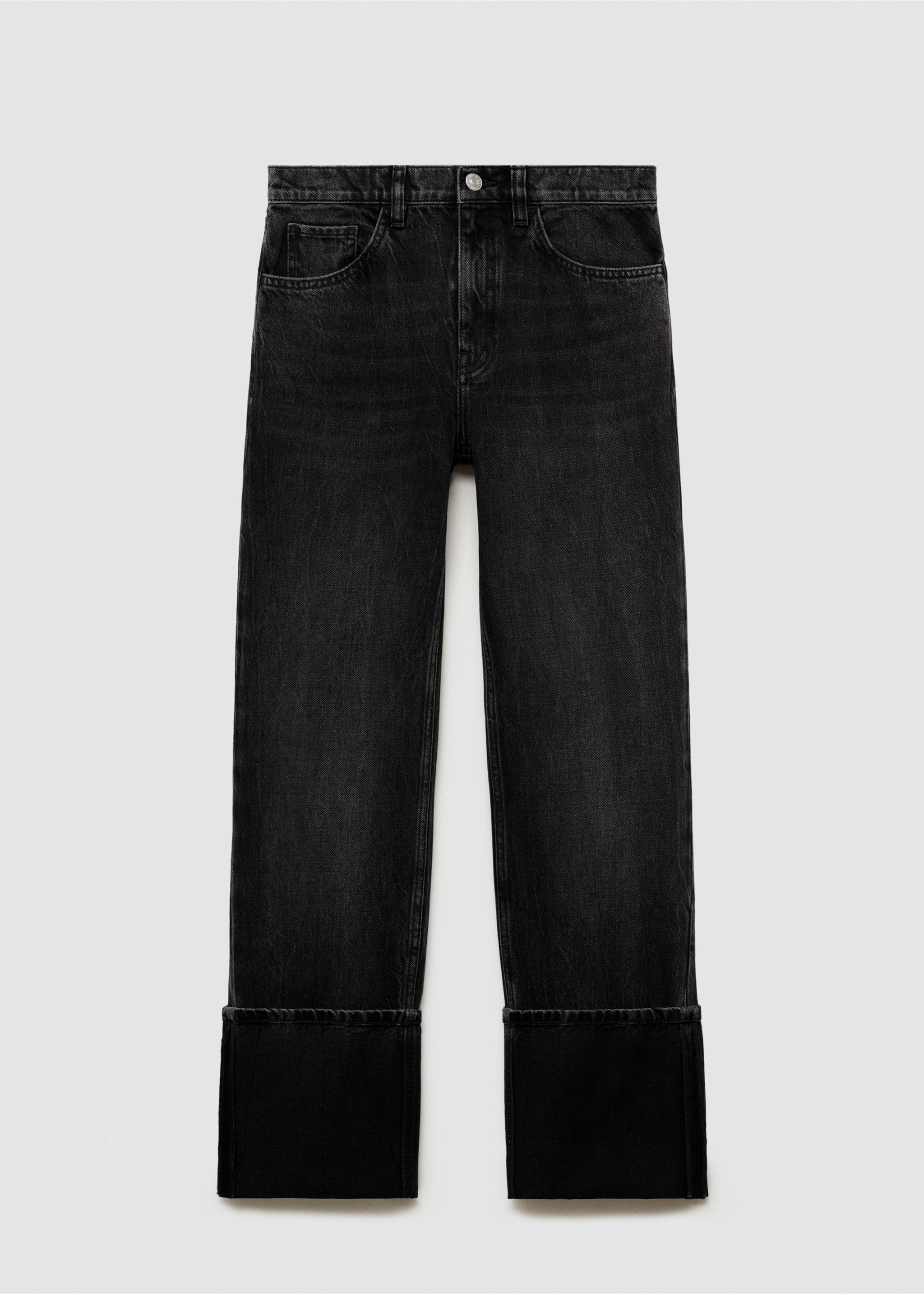 Turned-up straight jeans - Article without model, Black denim. Ref: 77025654-00.